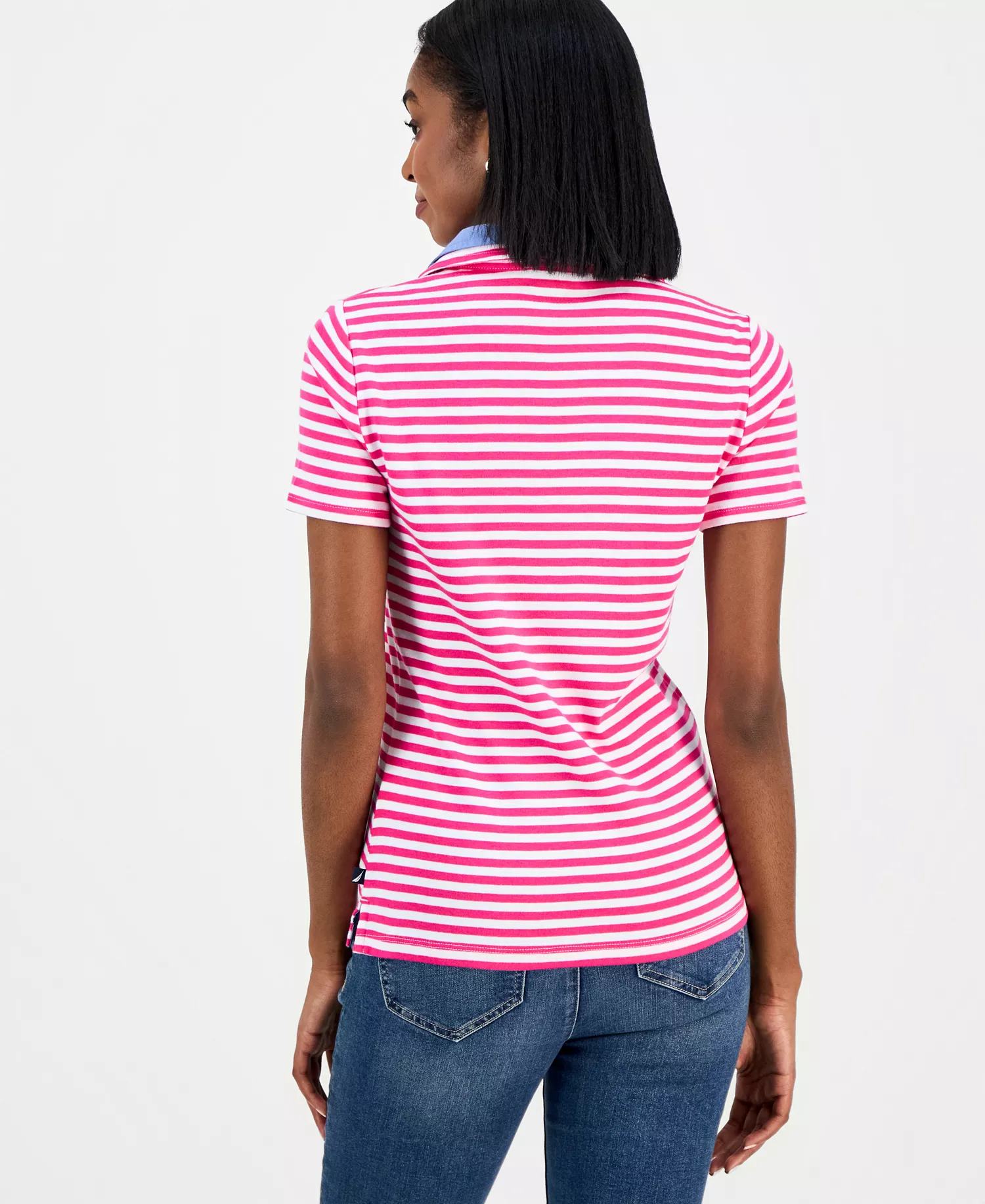 Nautica Women's Cotton Double-Collar Polo T-Shirt - Aster Pink/bright White - L