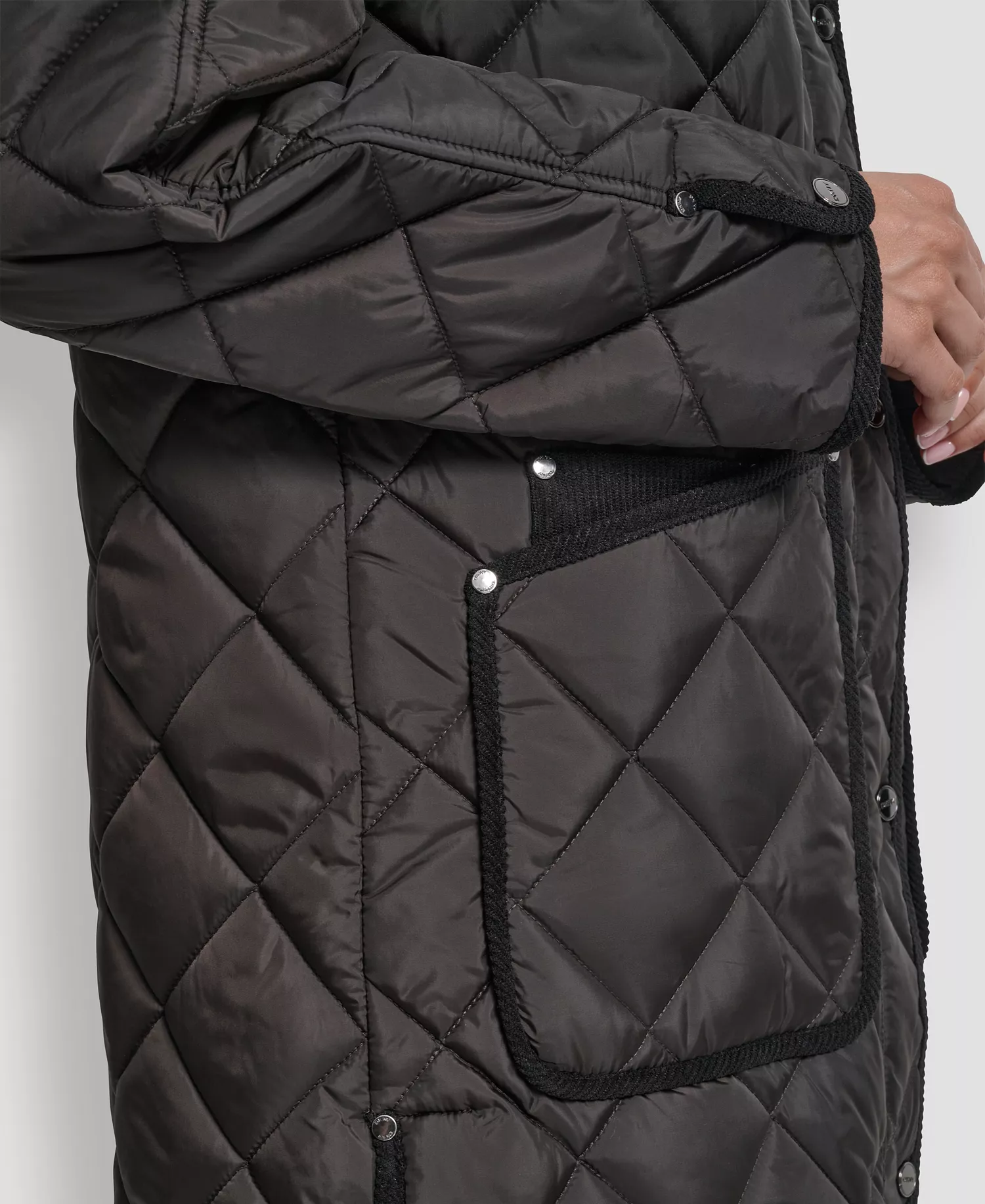 Women's Corduroy Collar Hooded Quilted Coat - Bitter - L