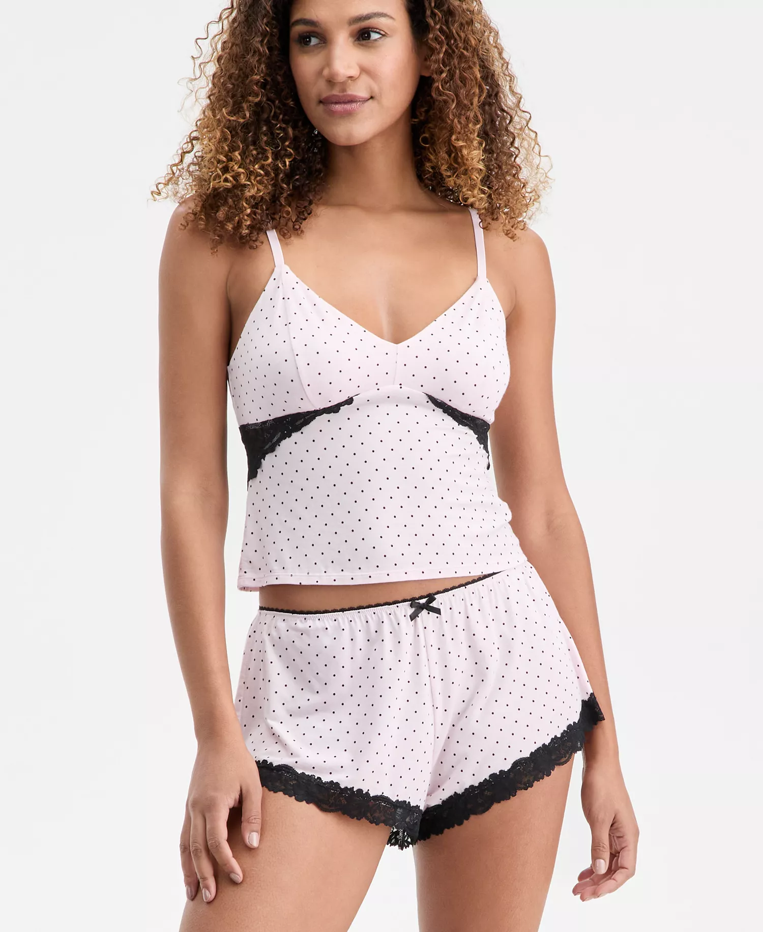 Women's Knit Lace-Trim Short Pajama Set, Exclusively at Macy's - Camila Polka Dot - 2XL