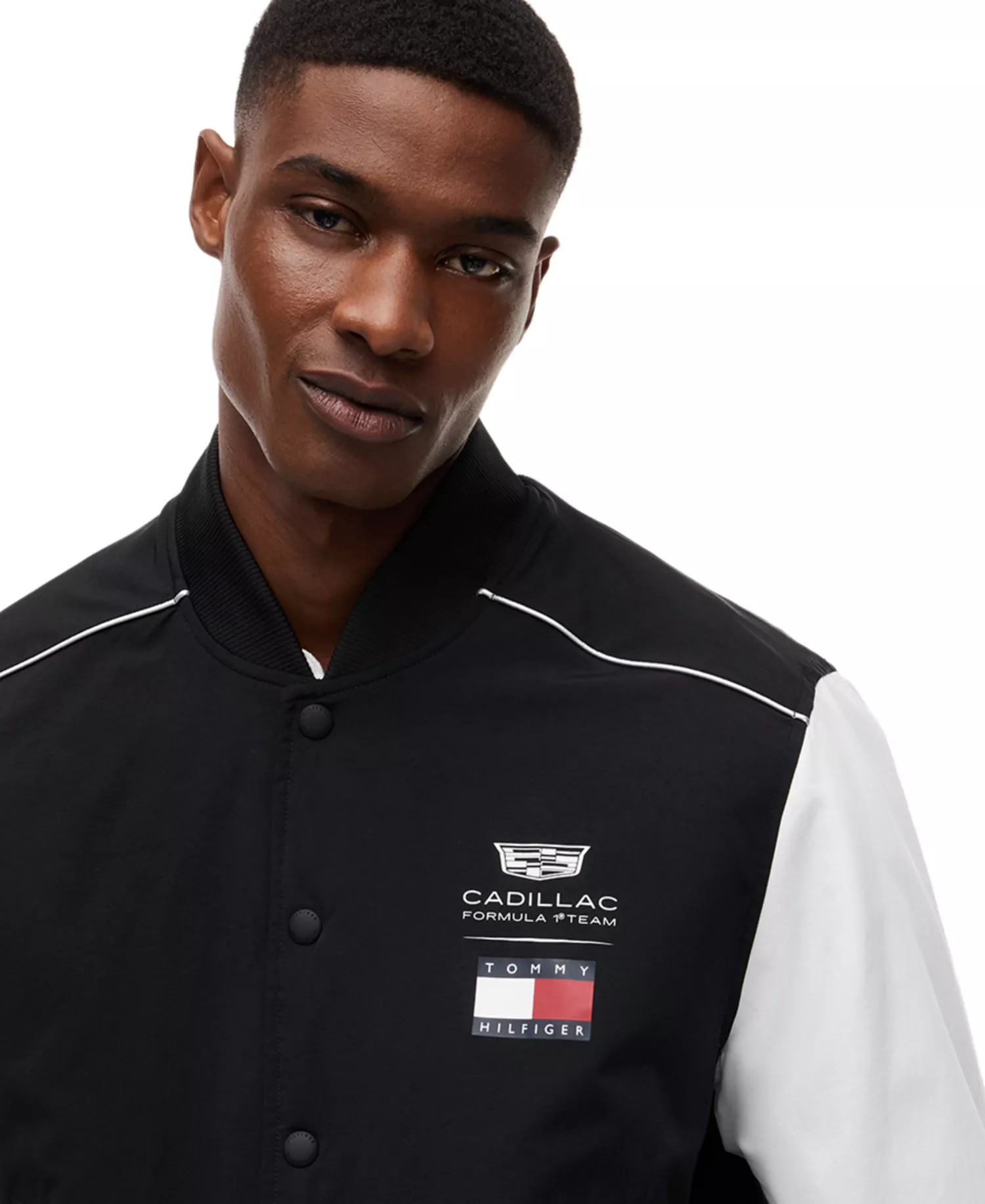 x Cadillac F1® Men's Script Varsity Jacket - Black / White - S