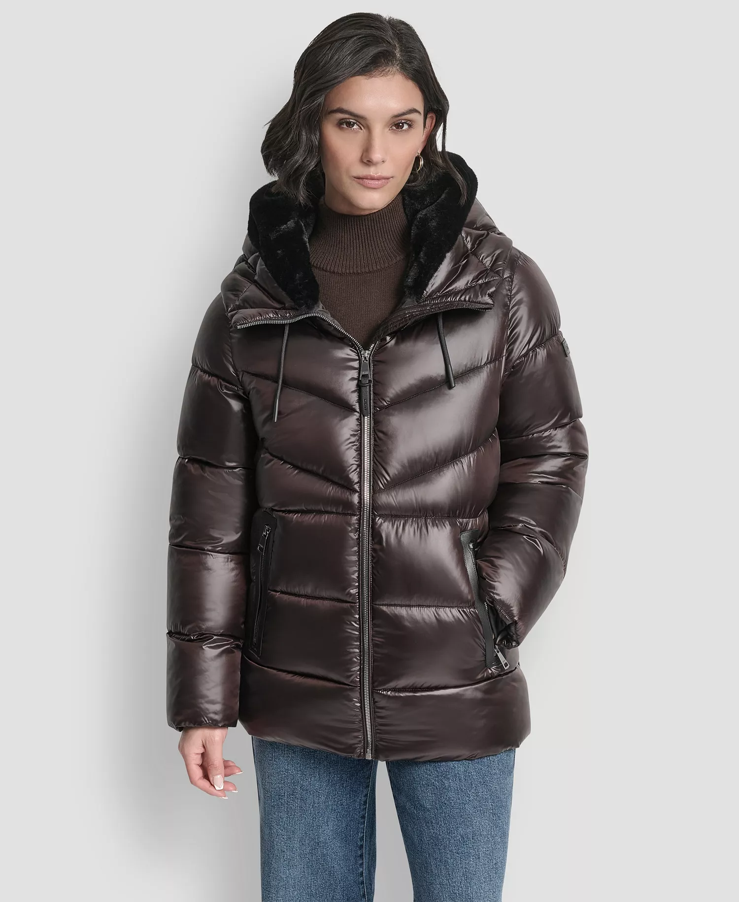 Women's Shine Hooded Puffer Coat - Bitter - L