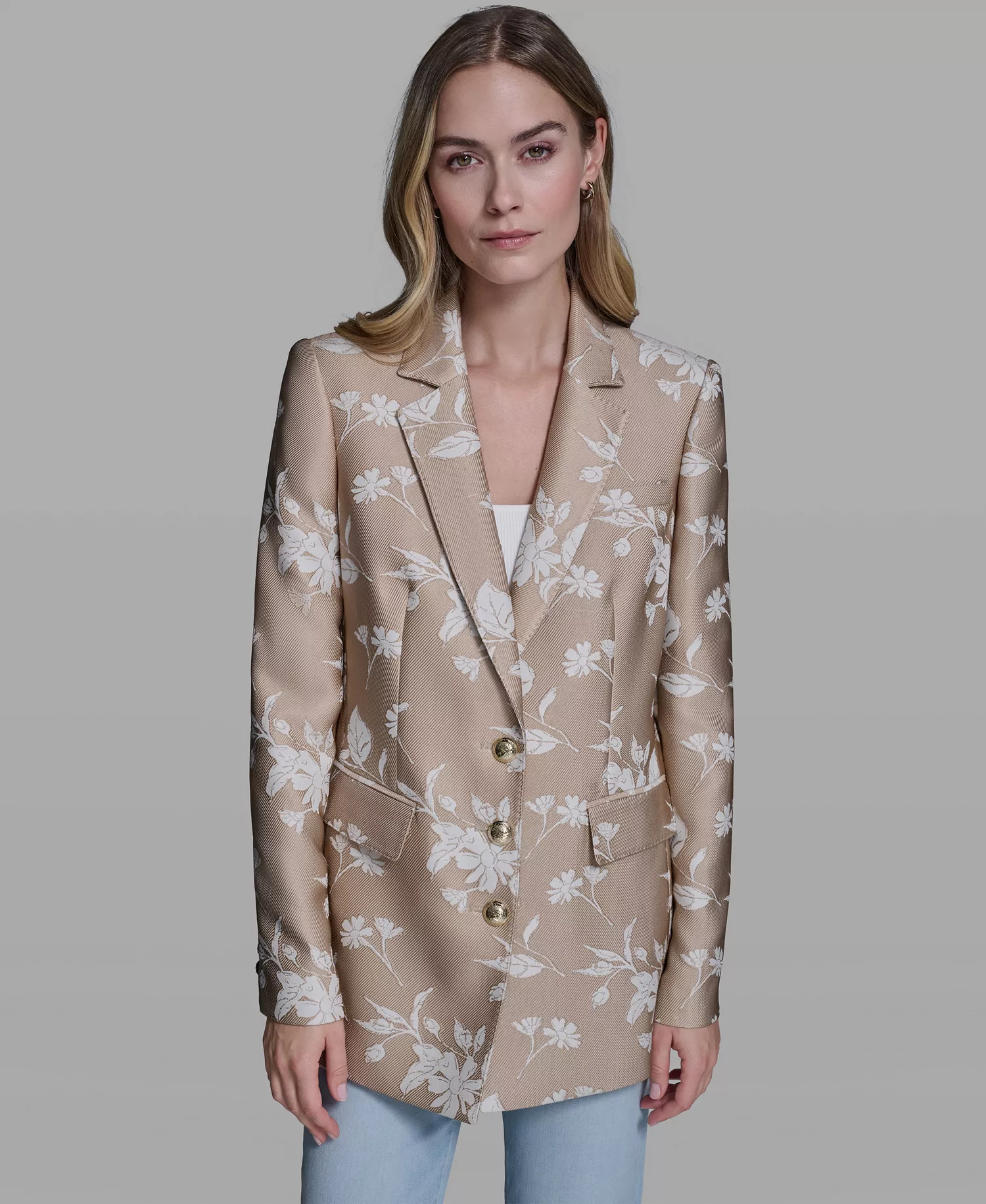 Women's Floral Embroidered Blazer - French Beige/Soft White - 0