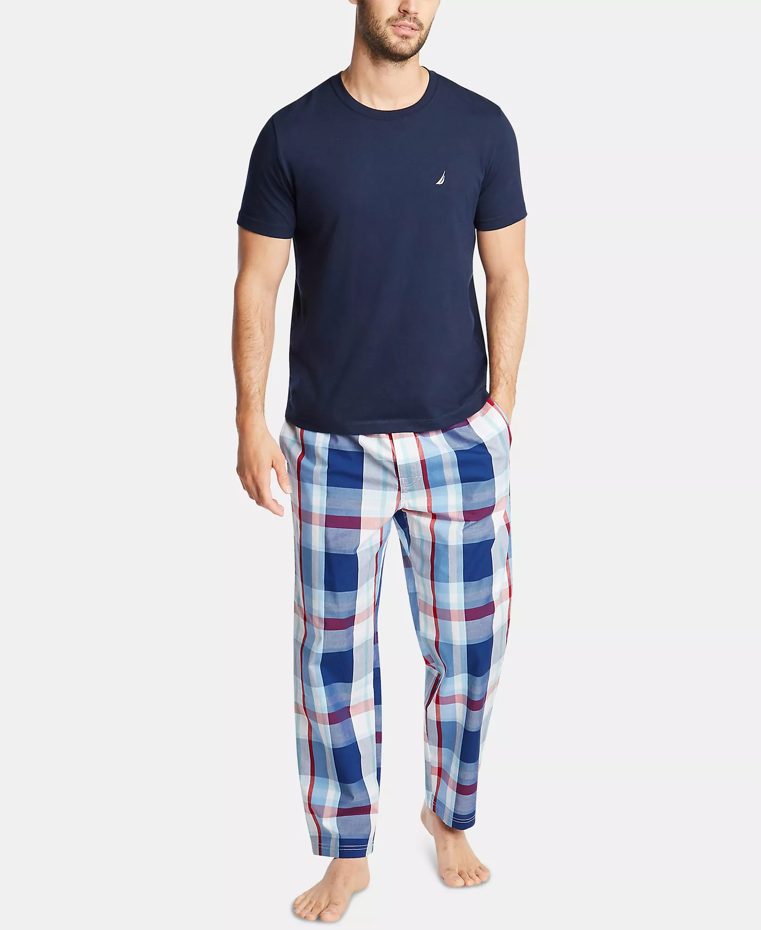 Men's Cotton Plaid Pajama Pants - Blue Depths - S