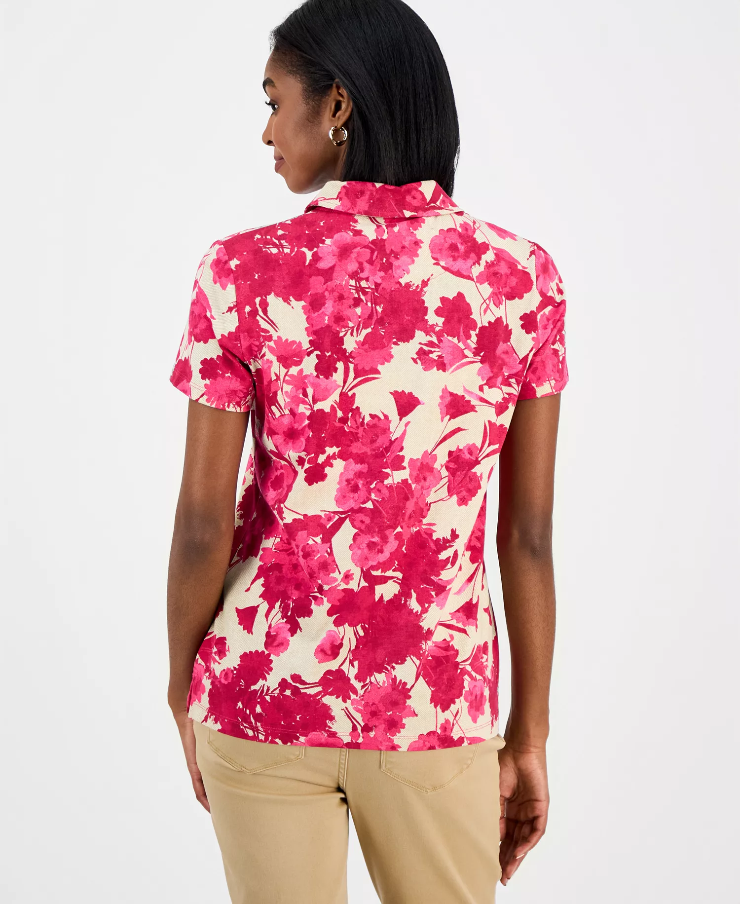 Nautica Women's Festival Floral Polo Shirt - Aster Pink Multi - L