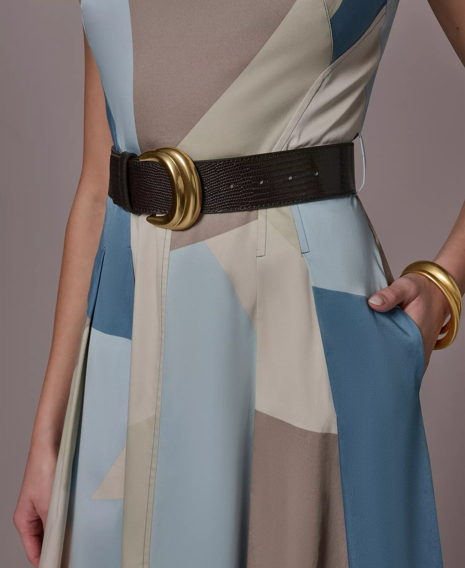 Women's Square Neck Geometric A-Line Maxi Dress - Washed Indigo/Sea Mist Multi - 10