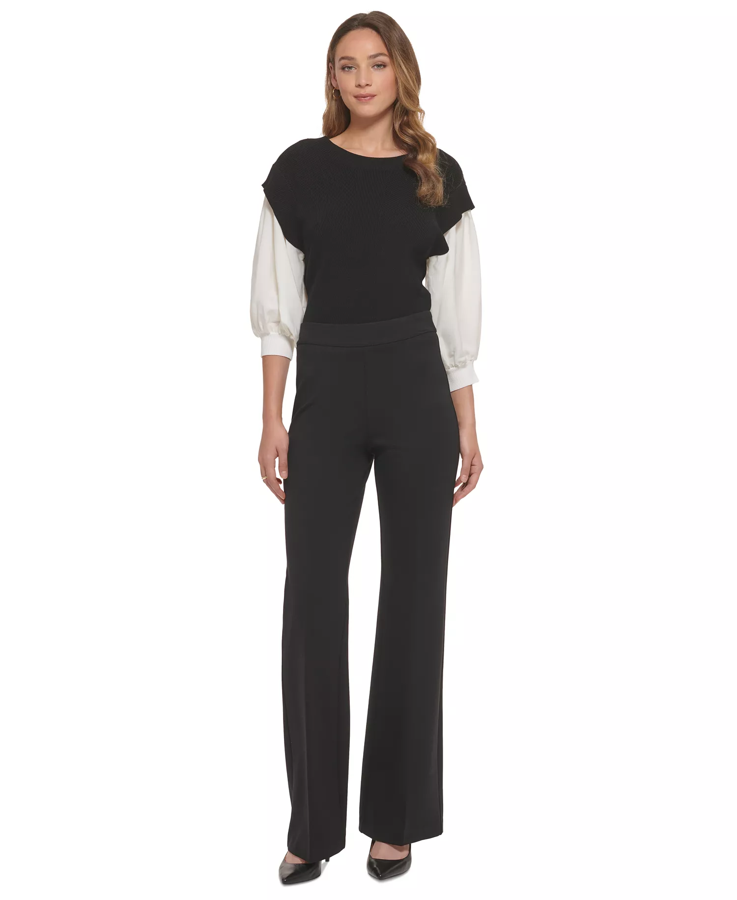 Women's Soft Ponte Knit High Rise Pull-On Pants - Black - L