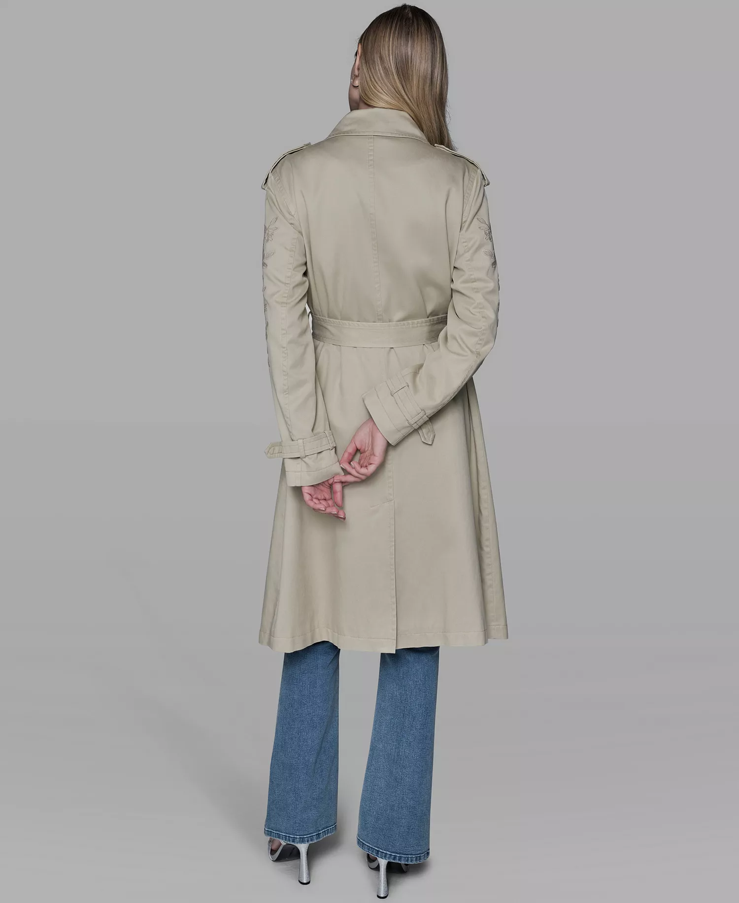 Women's Embroidered Collar Trench Coat - Desert Sand - L
