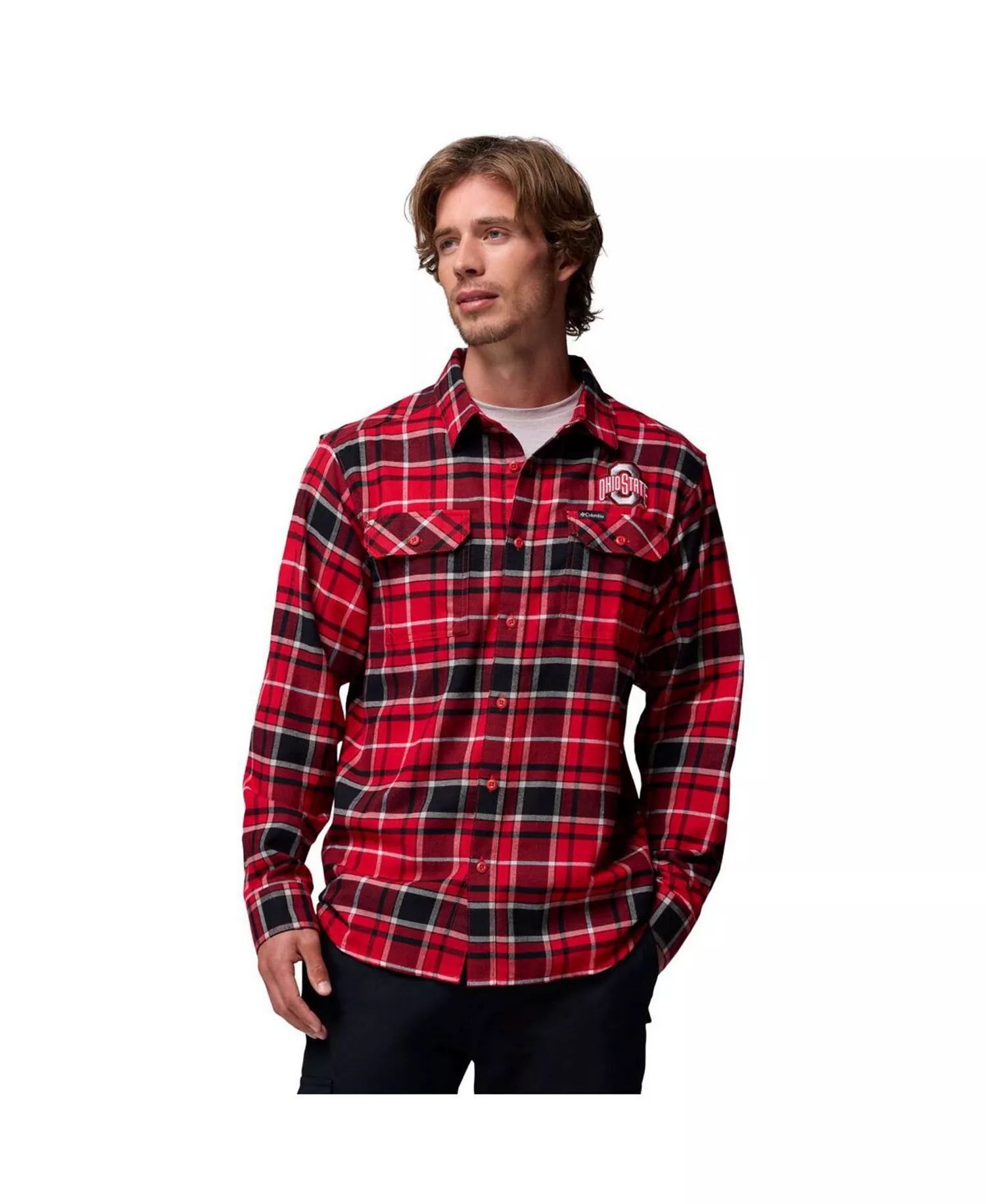 Men's Scarlet Ohio State Buckeyes Flare Gun Omni-Wick Flannel Long Sleeve Button-Up Shirt - Scarlet - M