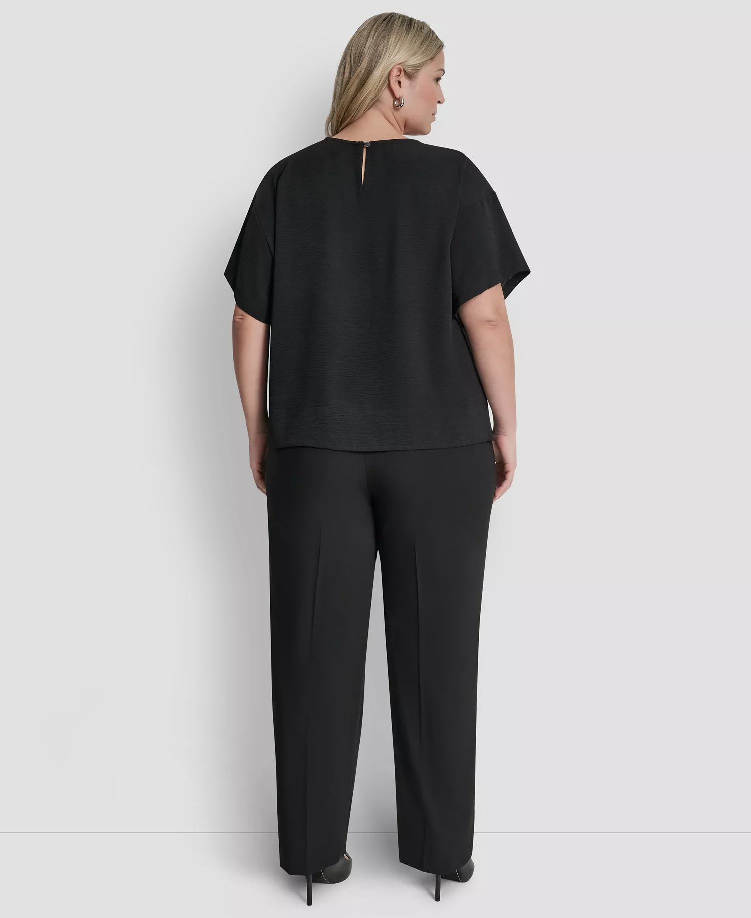 Plus Size Crew Neck Short-Sleeve Top - Black - 1X