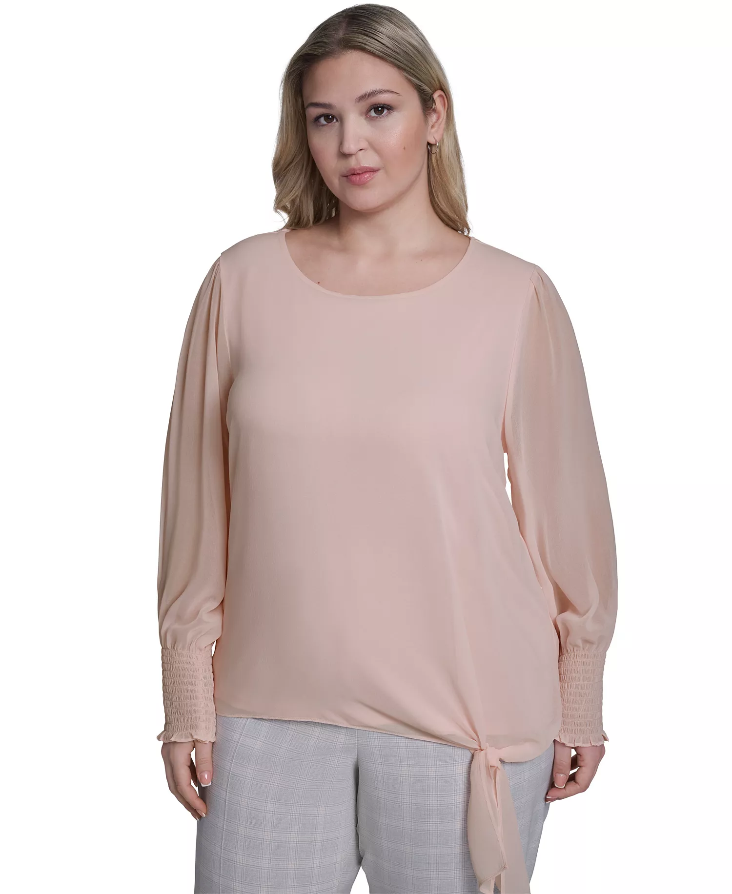 Plus Size Mixed Media Long-Sleeve Top - Petal - 1X