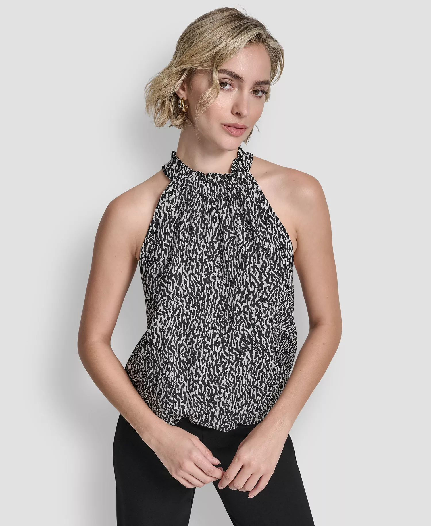 Women's Sleeveless Printed Voile Halter Top - Logo Ikat - L
