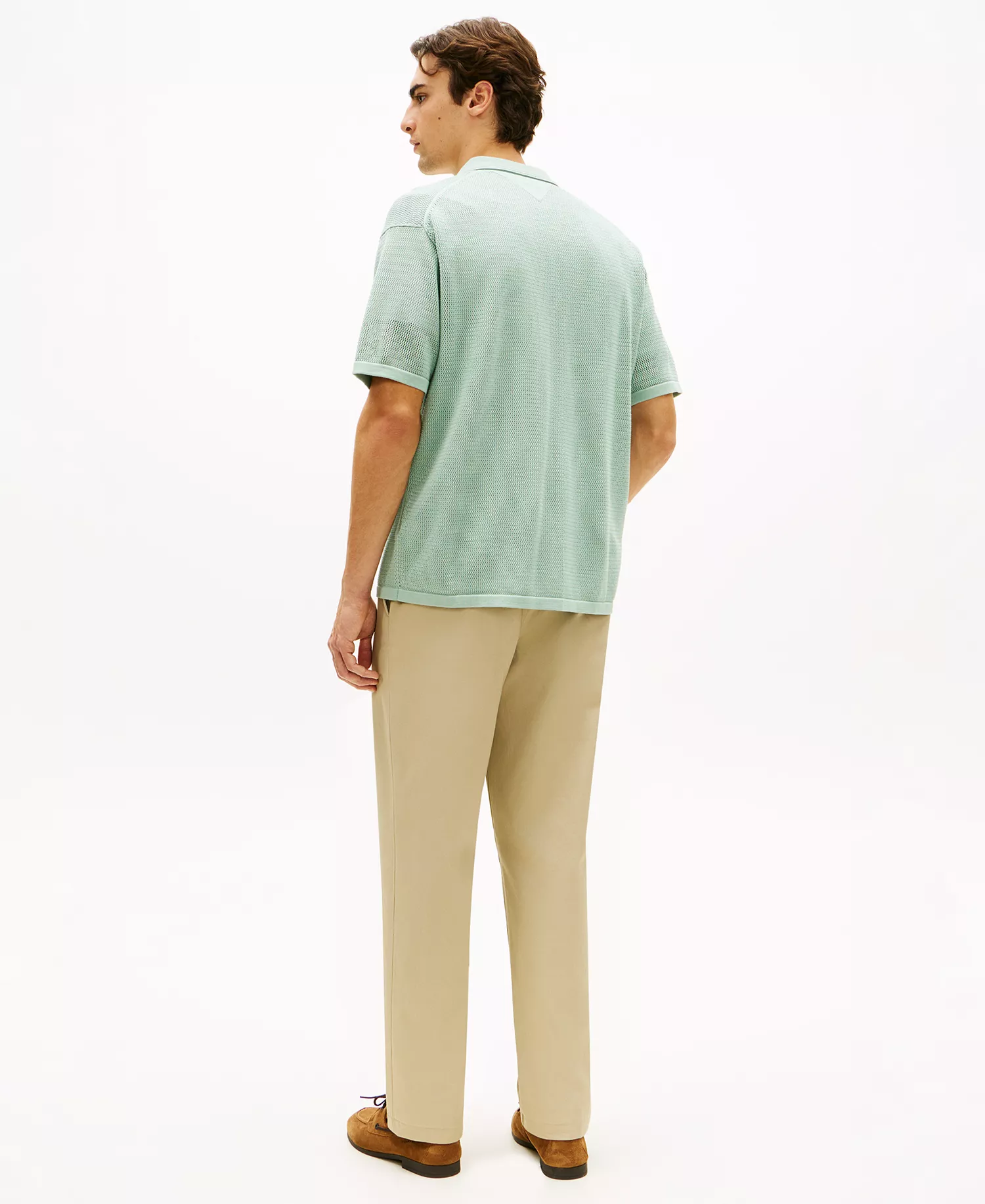 Men's Short-Sleeve Button-Front Cardigan Knit Shirt - Crushed Mint - L