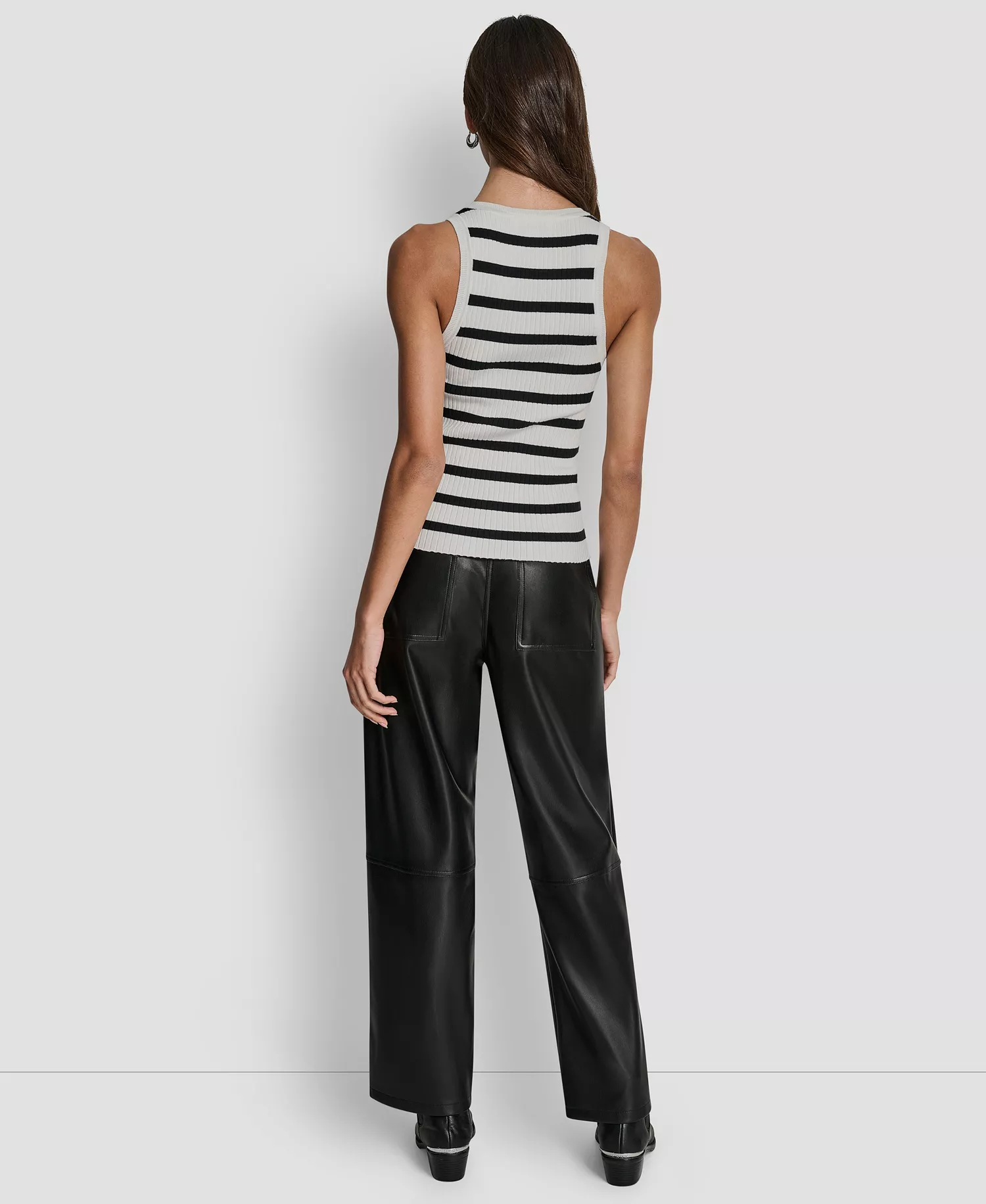 Women's Sleeveless Sequin & Stripe Scoop Neck Tank Top - Black/Ivory - L