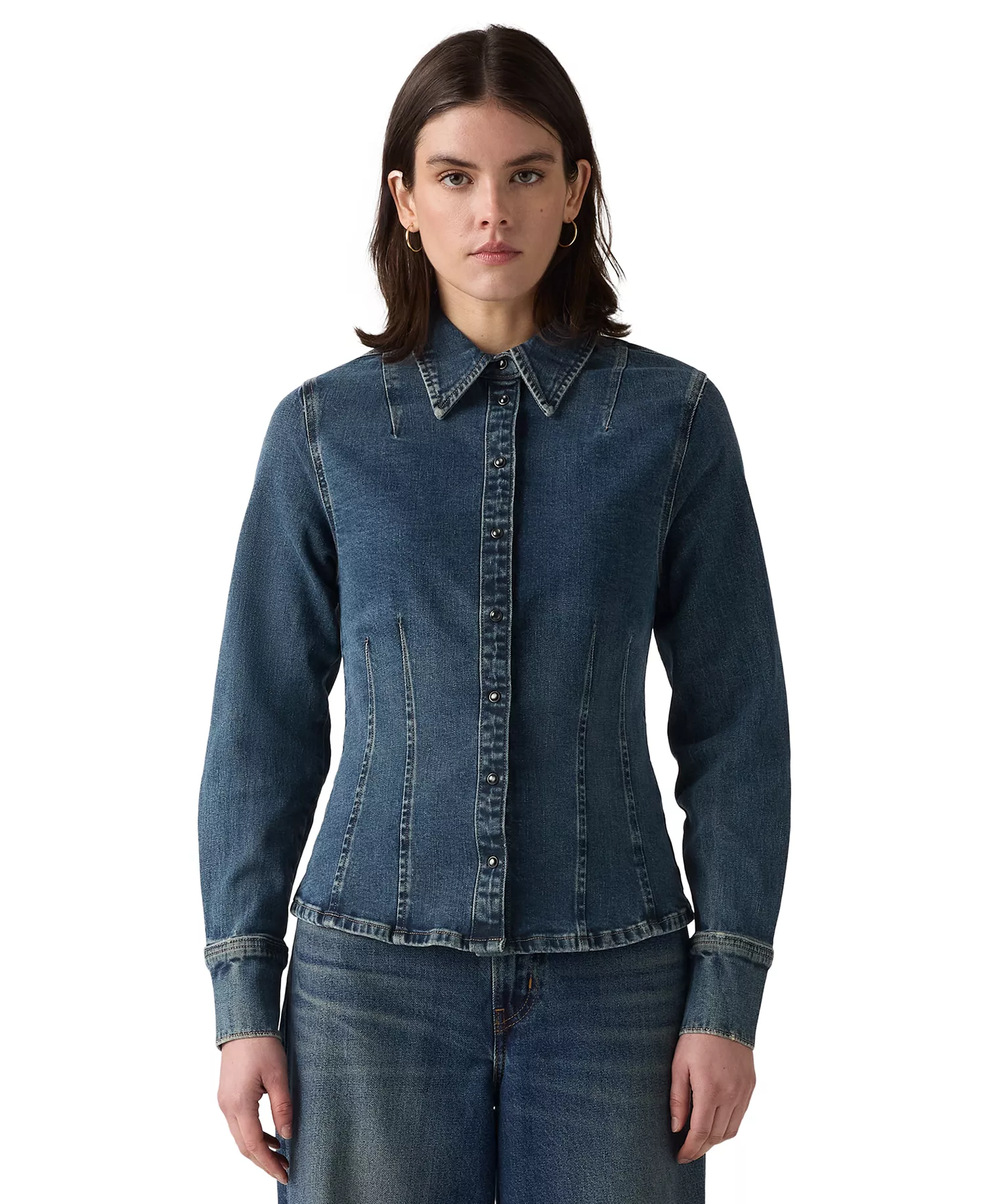 Premium Women's Long Sleeve Shaped Shirt - Navy - S