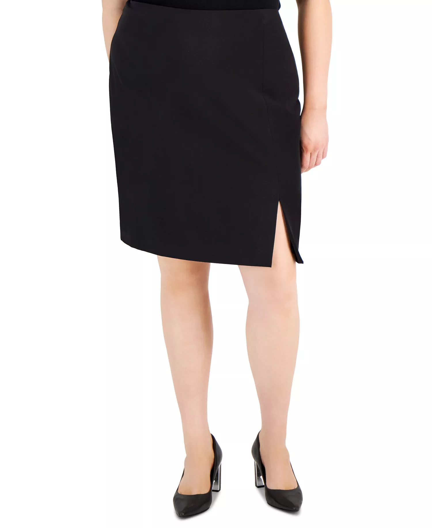 Plus Faux Double-Breasted Jacket & Pencil Skirt - Black - 14W