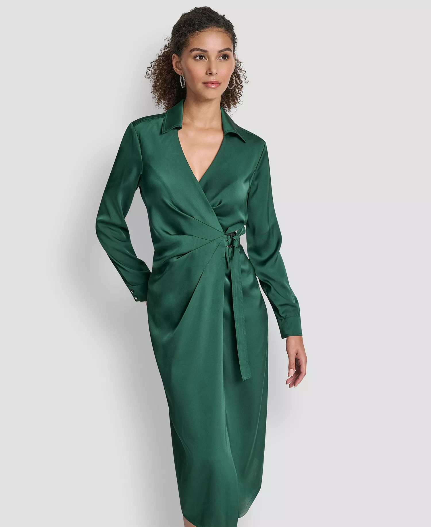 Women's Long Sleeve Surplice Midi Wrap Dress - Pine Grove - 16