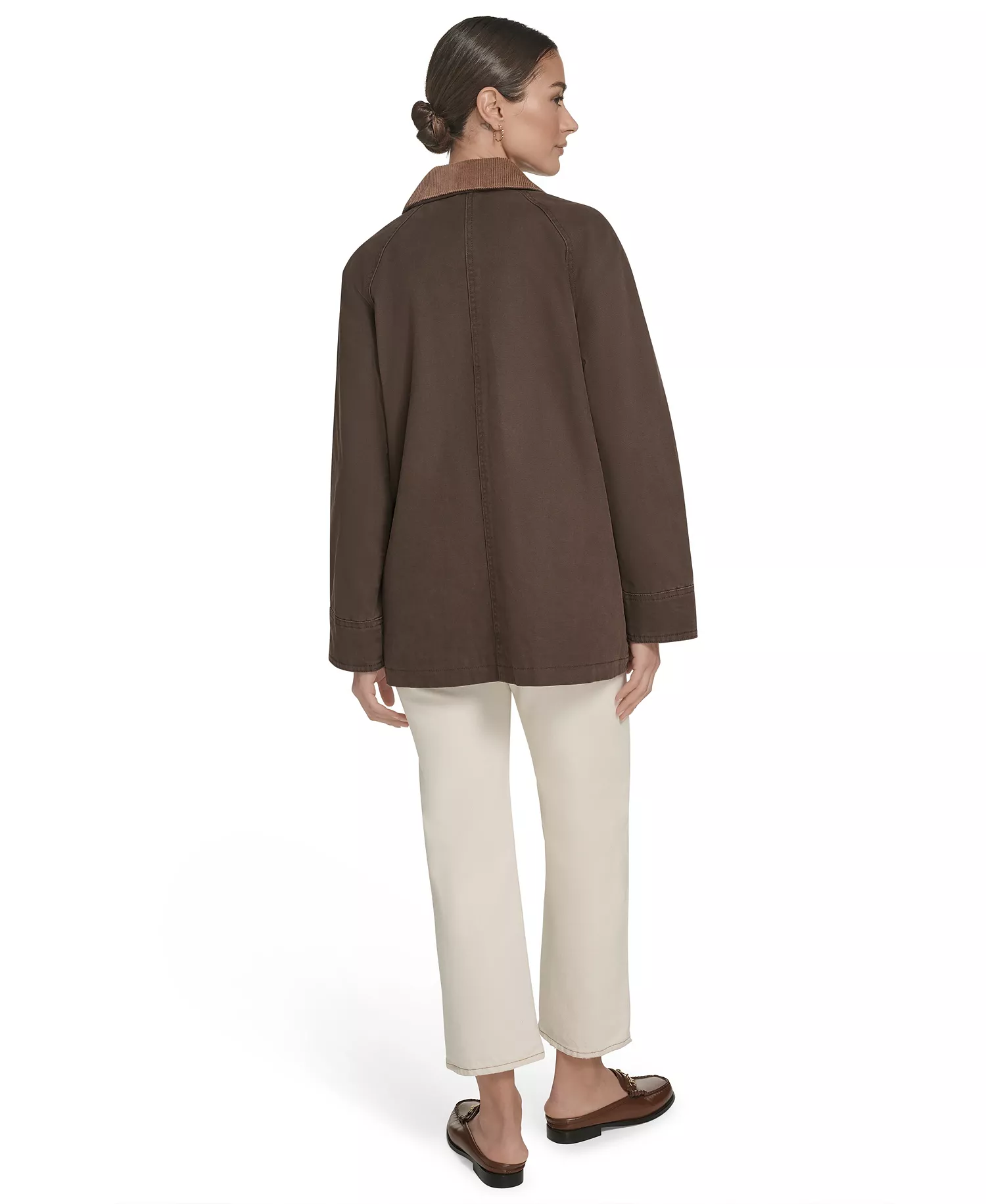 Women's Front Zipper Barn Jacket - Chocolate Brown - L