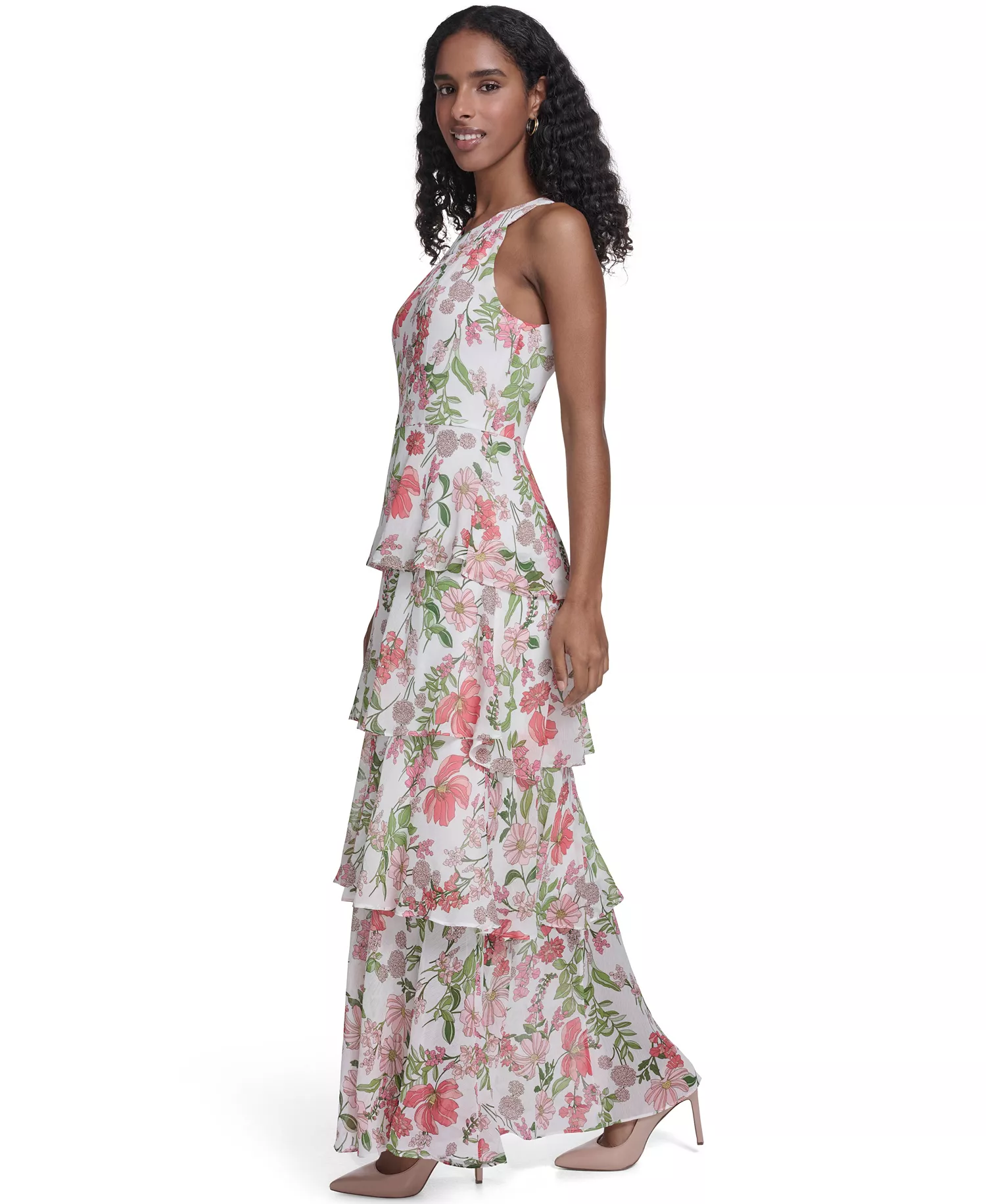 Petite Halter Neck Tiered Maxi Dress - Sherbet Multi - 0P