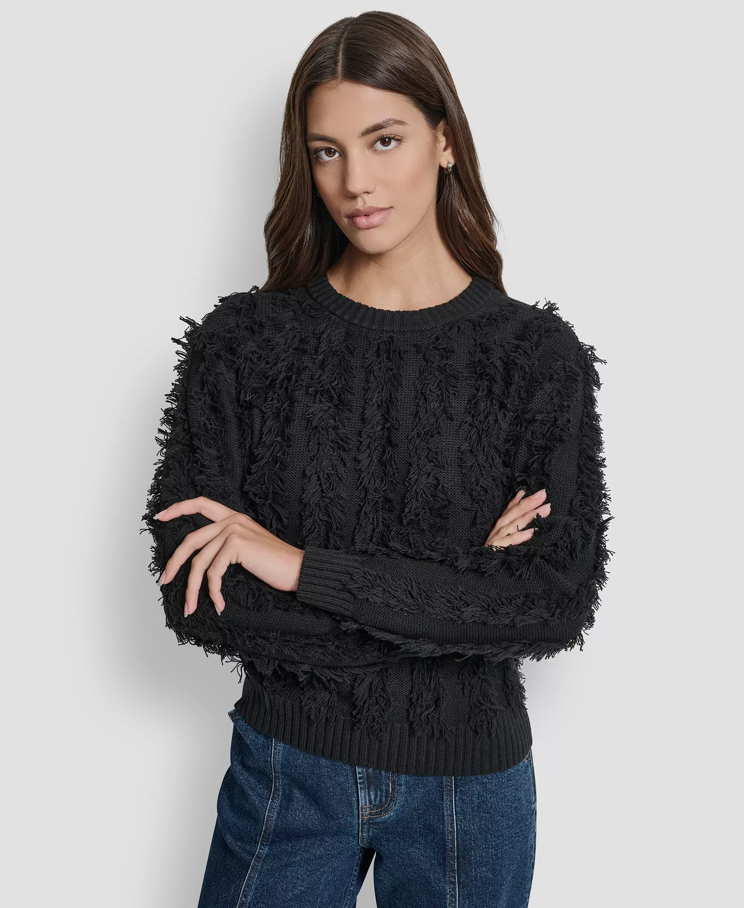Women's Long Sleeves Sweater - Black - L