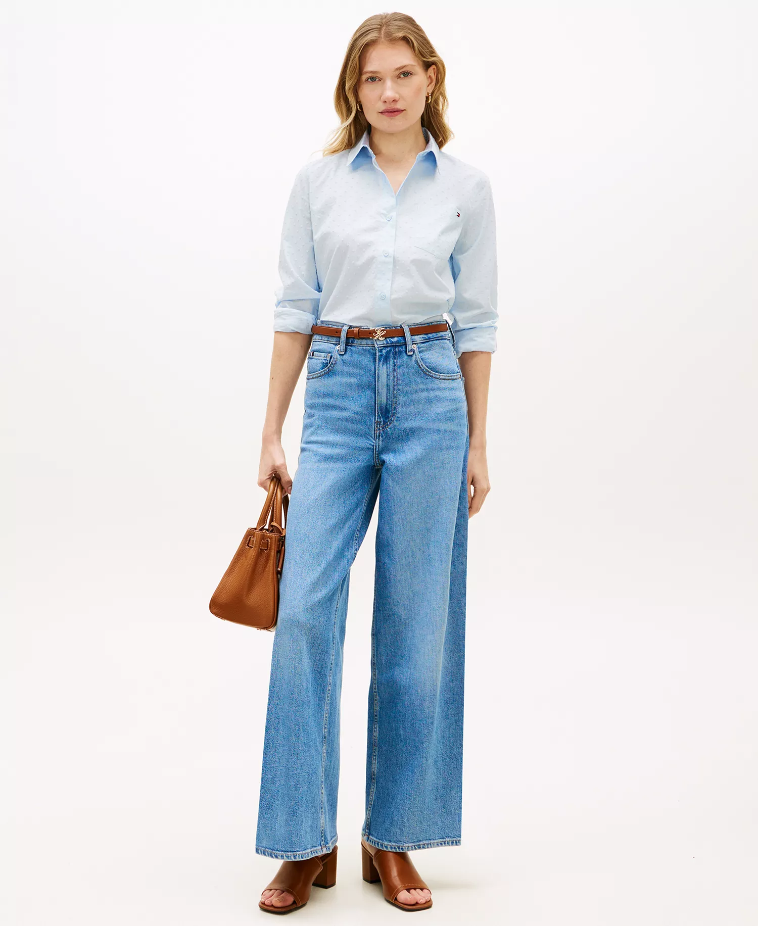 Women's Clip Dot Roll-Tab Collared Shirt - Breezy Blue - L