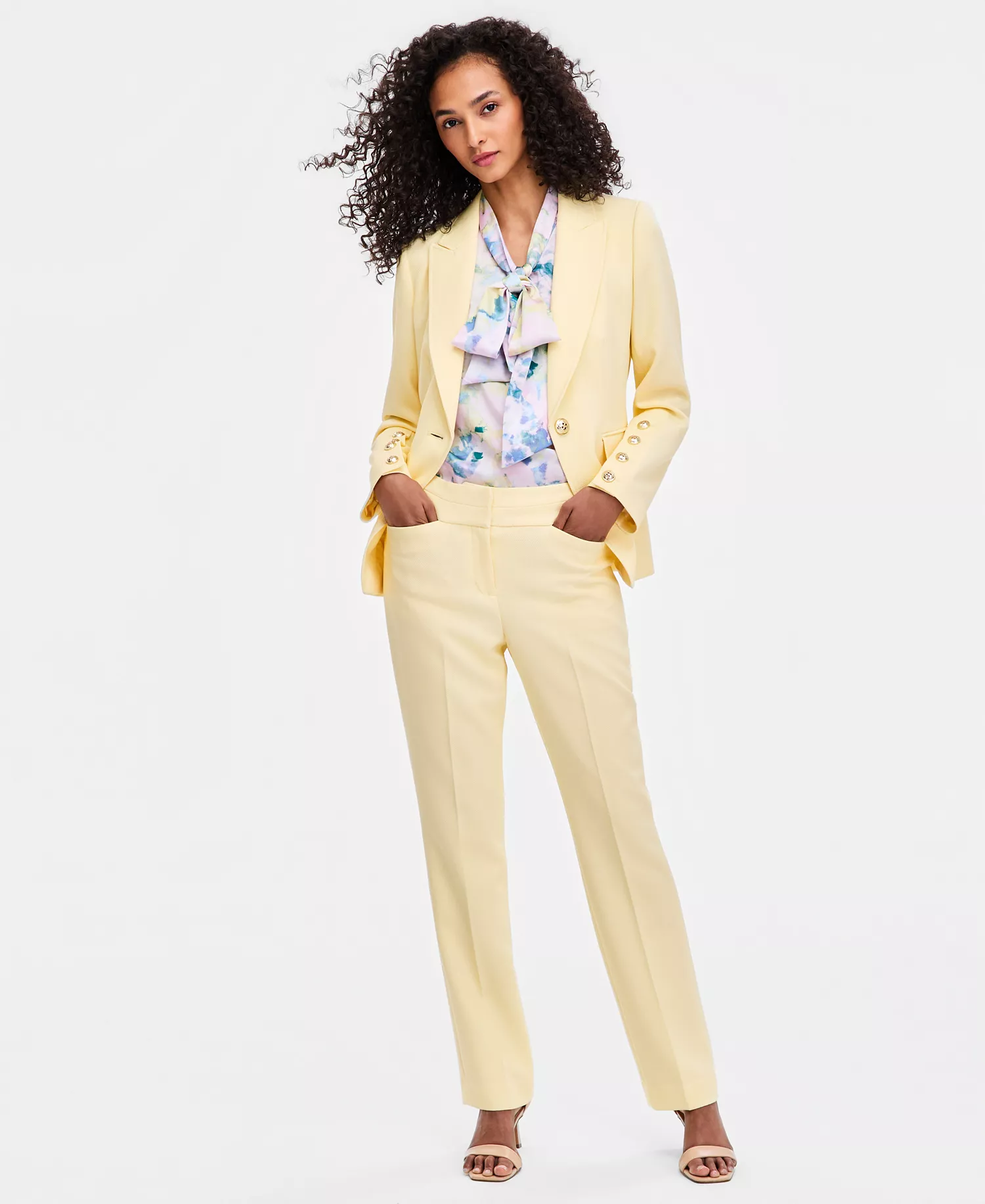 Petite One-Button Padded Blazer - Buttercup - 10P