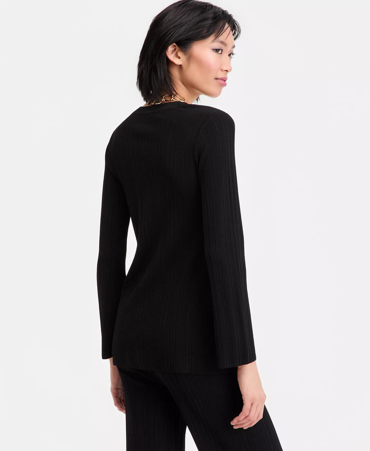 Women's Rib-Knit Long Cardigan, Macy's Exclusive - Deep Black - L