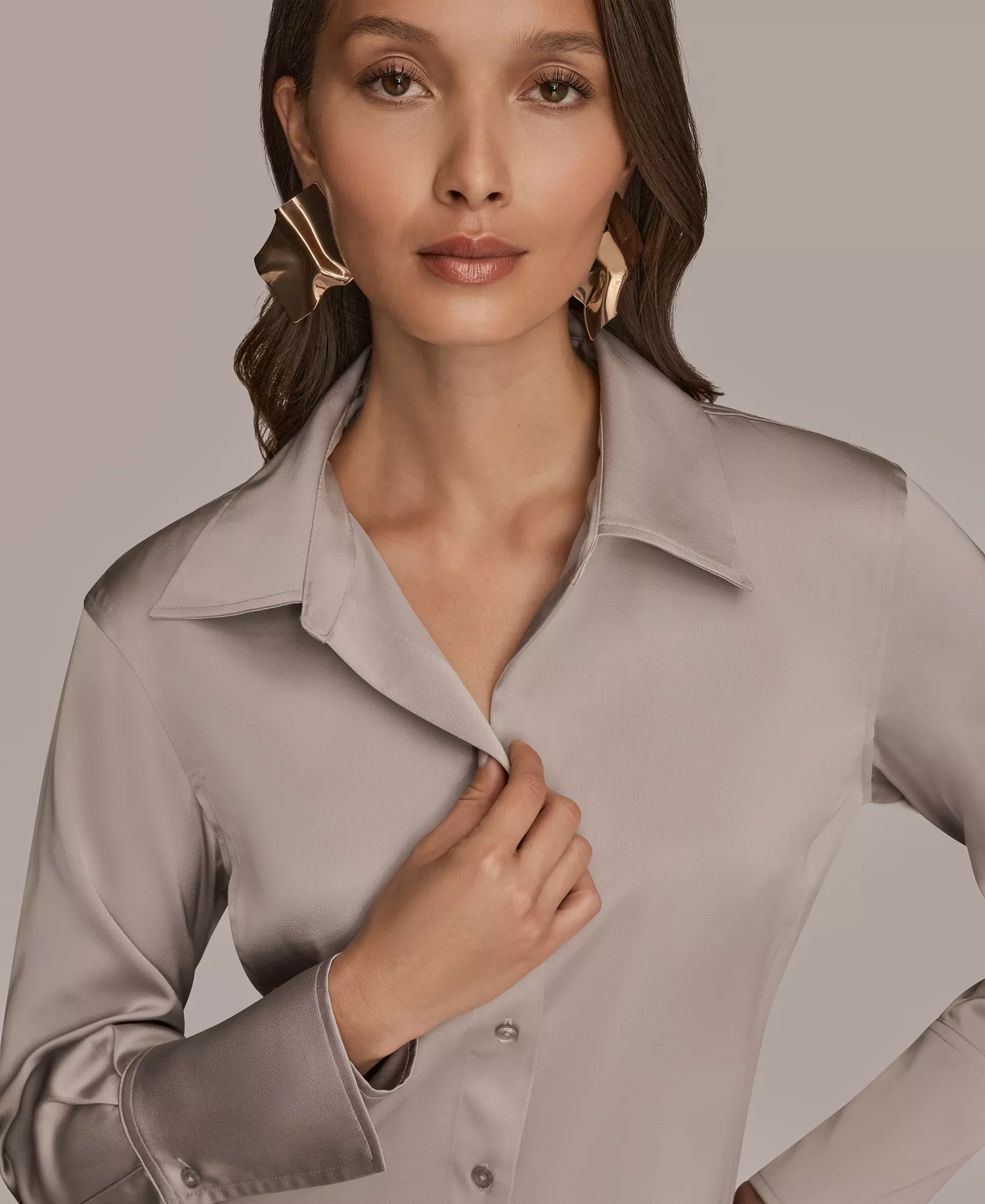 Petite Long-Sleeve Pointy Hem Blouse - Vapor - P/L