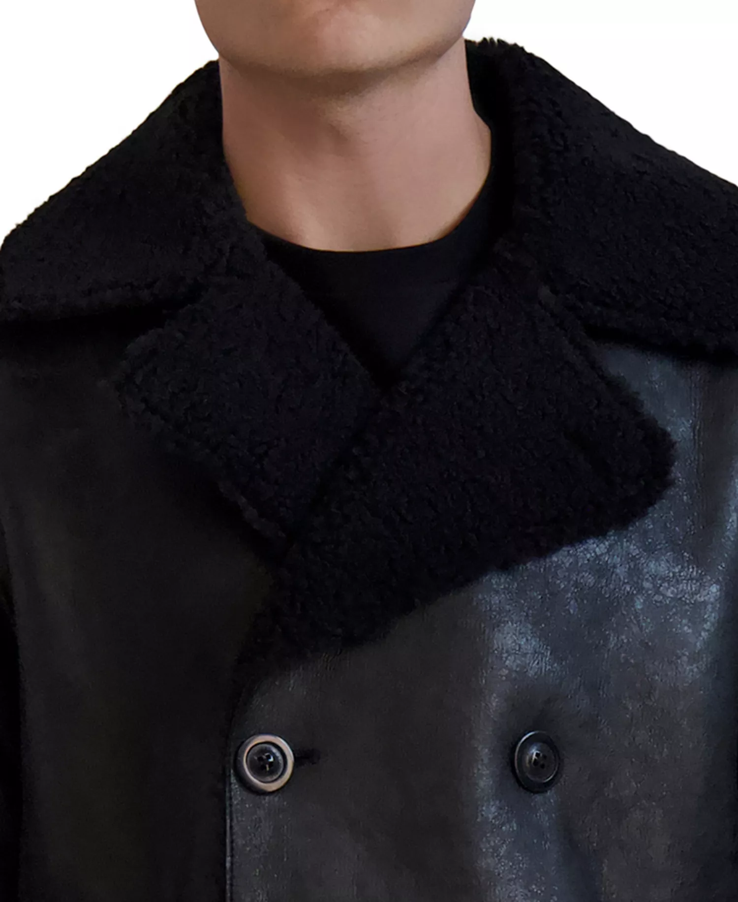 Paris Men's Faux-Shearling Double-Breasted Car Coat - Black - 2XL