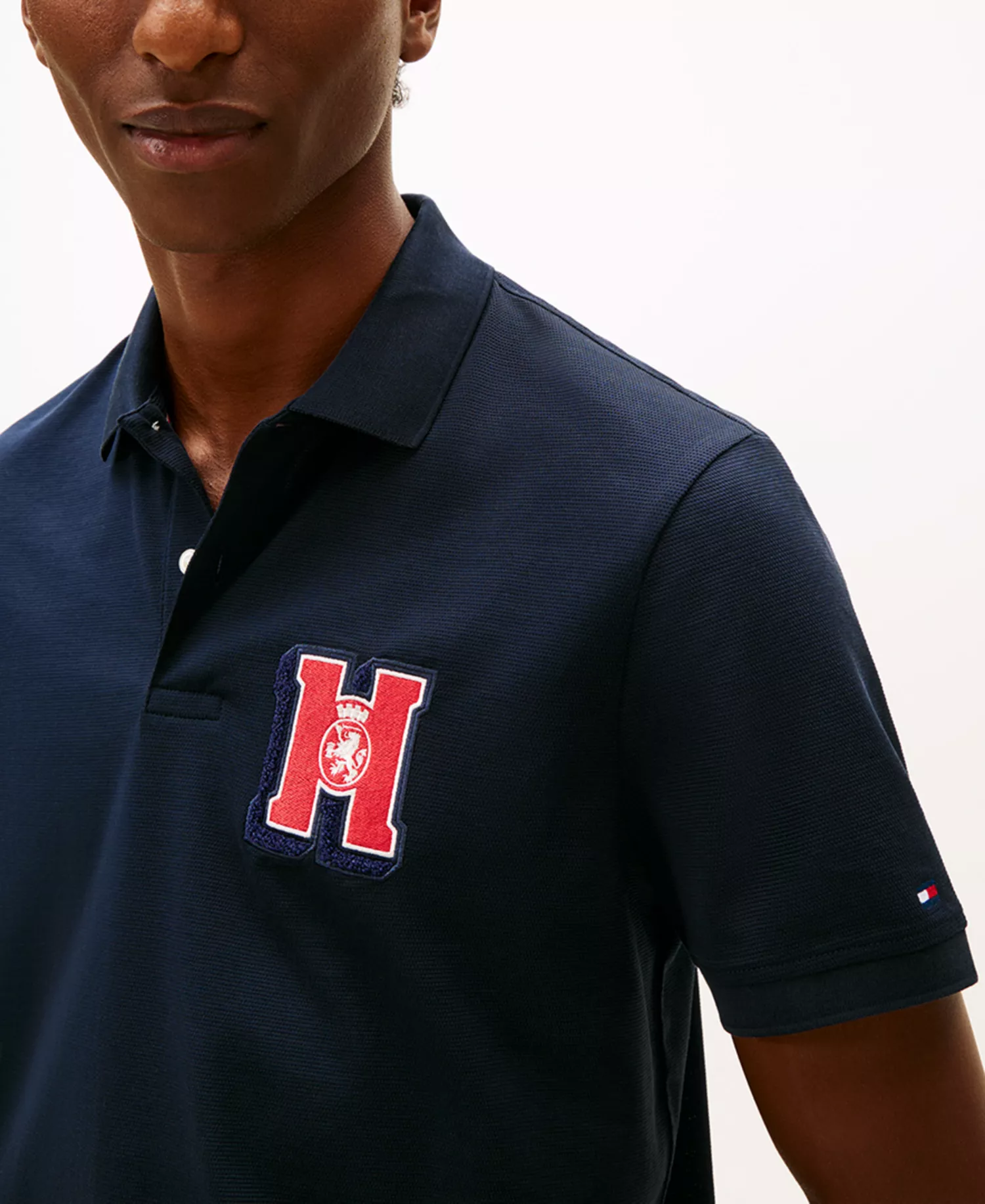 Men's Regular-Fit Varsity Embroidered Chenille Patch Polo Shirt - Desert Sky - L