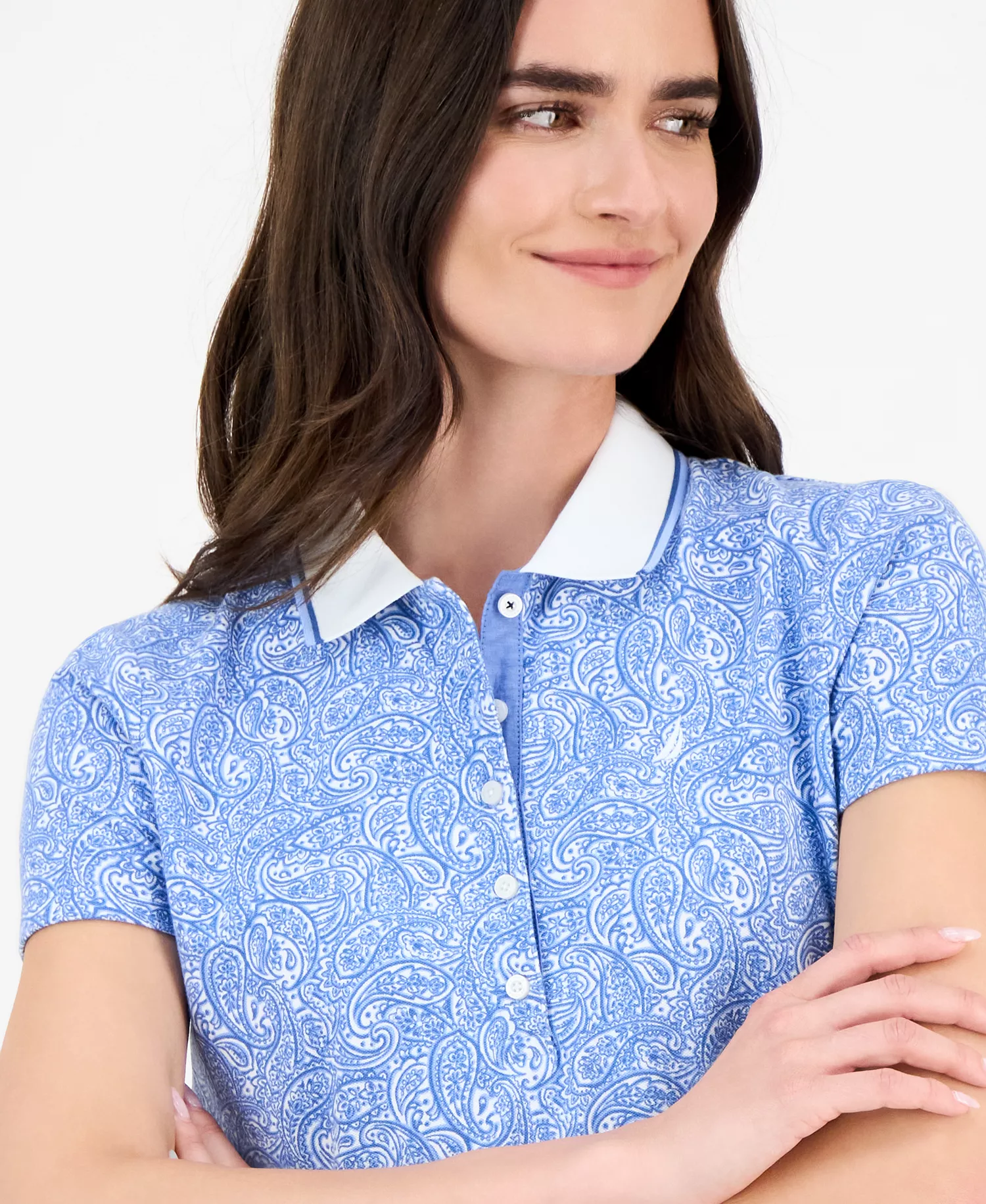 Nautica Women's Garden Paisley Polo Shirt - Blue Haze Multi - L