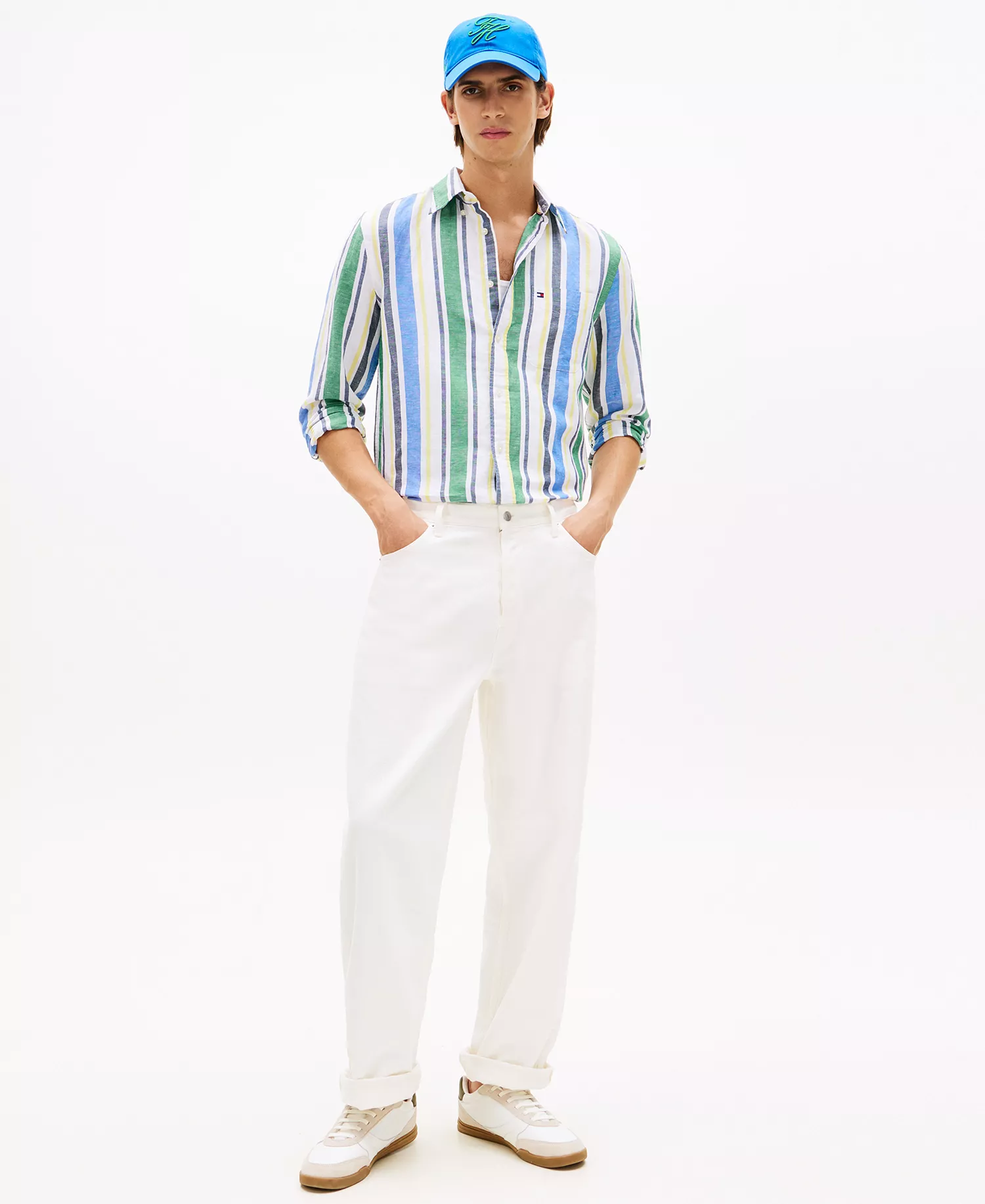 Men's Linen-Blend Bold Stripe Shirt - Nouveau Green / Stripe - L