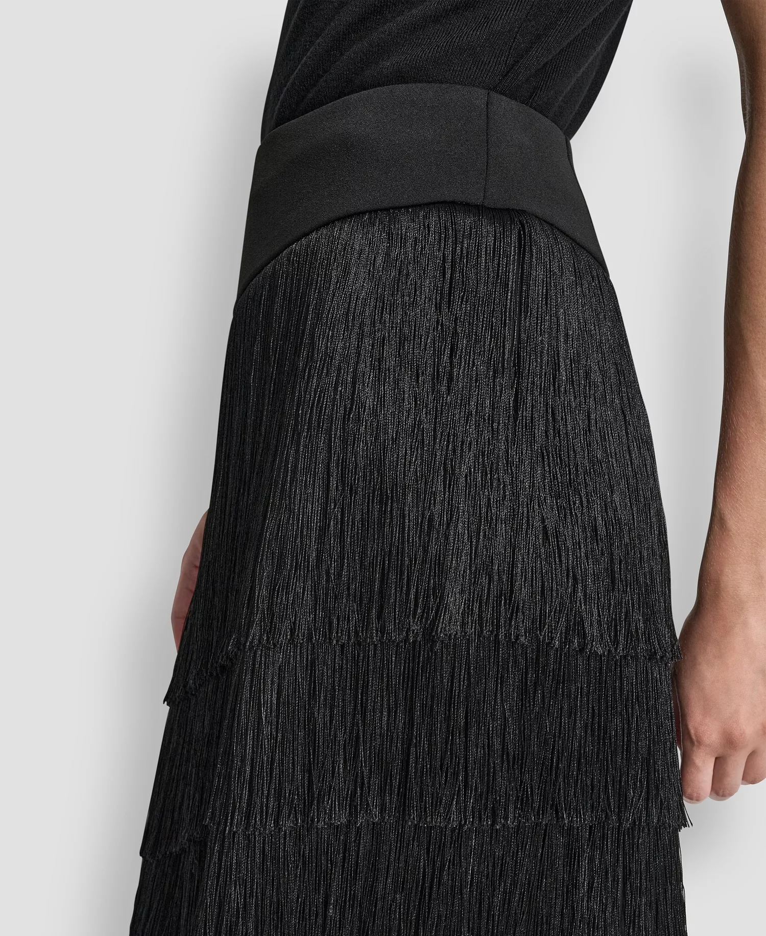 Women's High-Low Fringe Detail Skirt - Black - 10