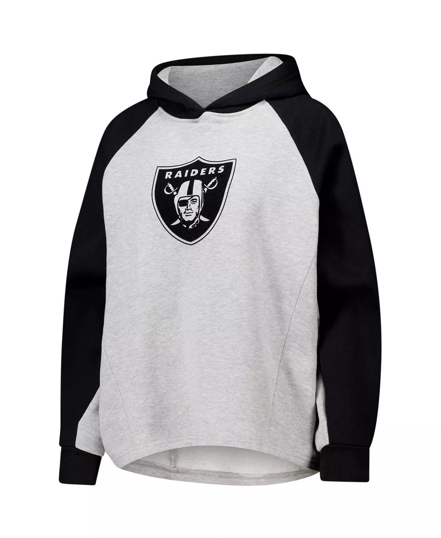 DKNY Women's Gray/Black Las Vegas Raiders Joy Cropped Raglan Pullover Hoodie - Gray, Black - L