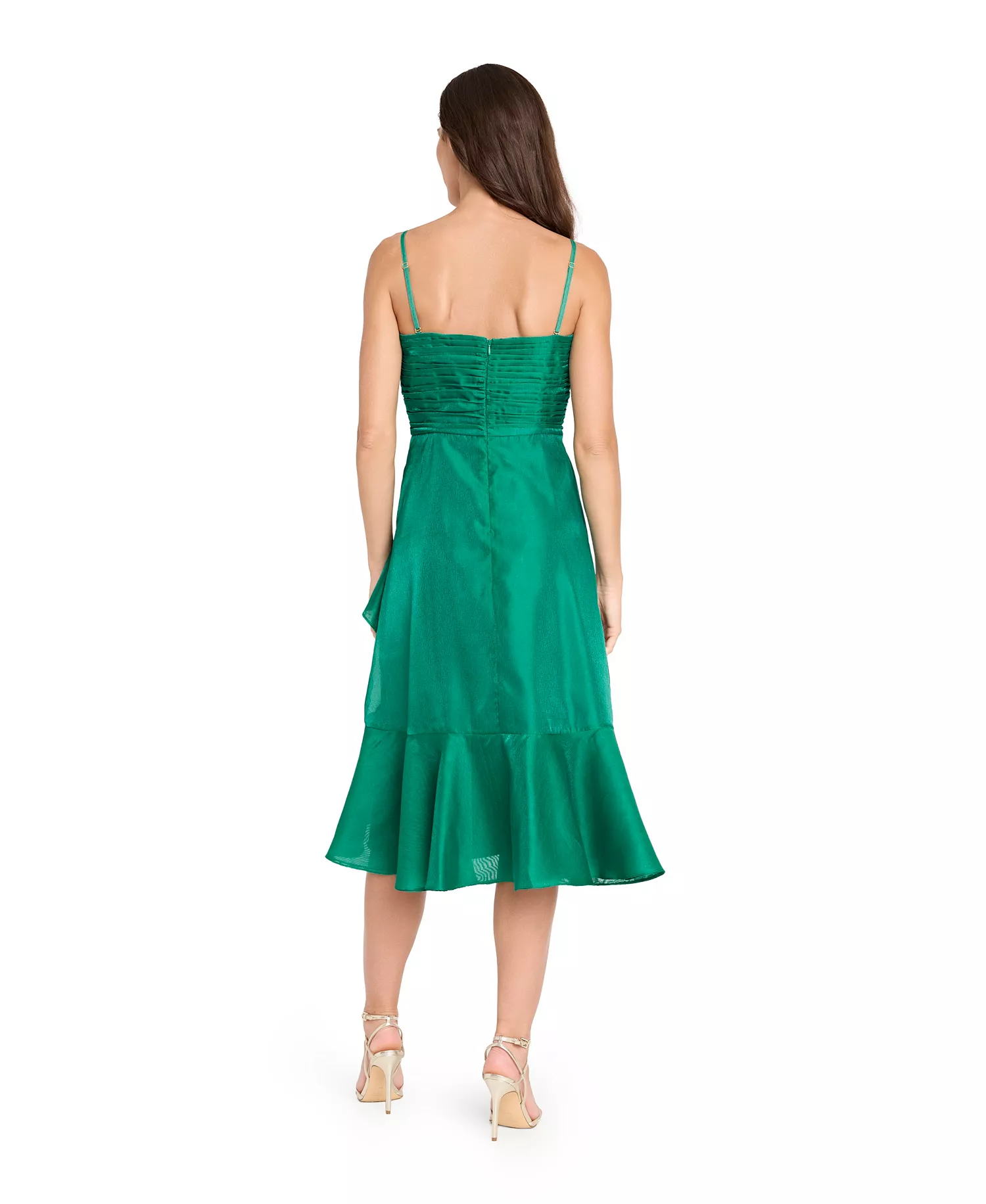 Women's Ruffle Detail Midi Dress - Dark Green - 10