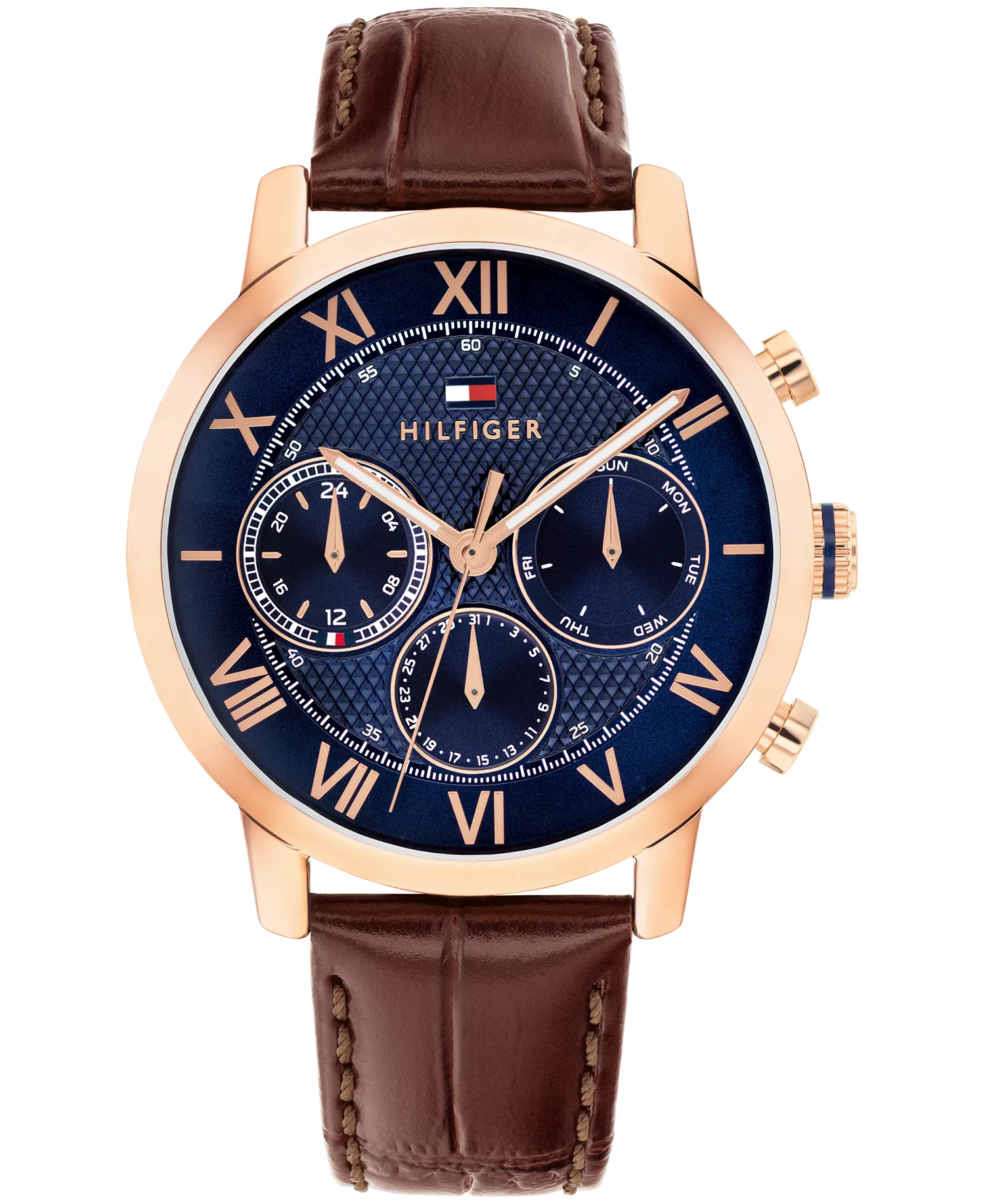 Men's Multifunction Dark Brown Leather Strap Watch, 42mm - Brown - 42