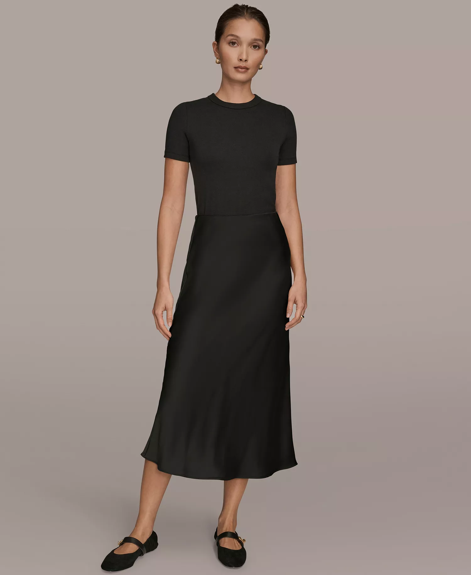 Women's Satin Bias Pull-on Skirt - Black - L