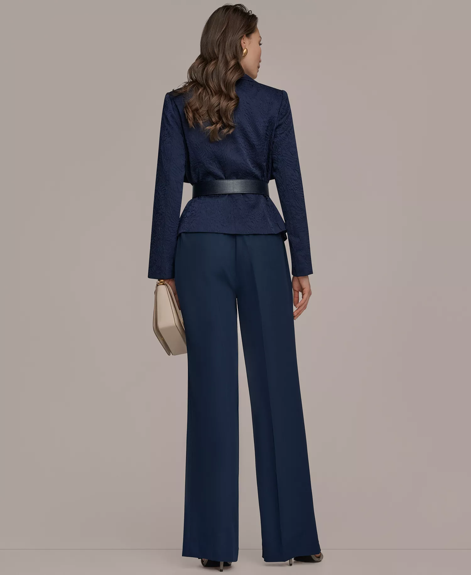 Women's Novelty Wide Lapel Belted Blazer - Nightfall - 0