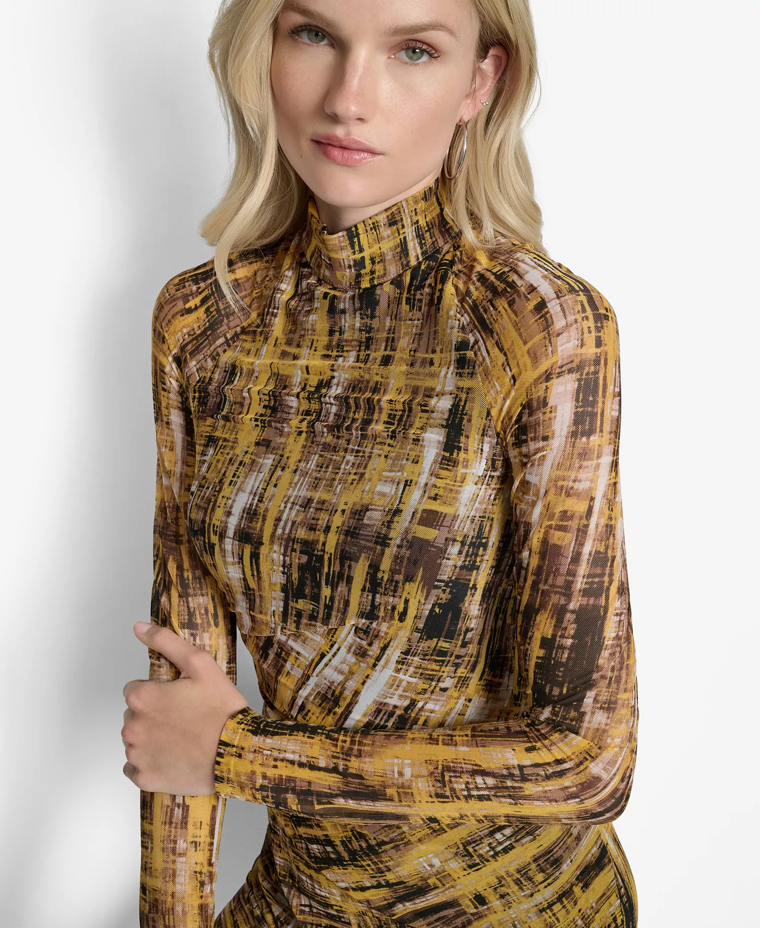 Women's Long Sleeve Turtleneck Sheath Dress - Sunset Yellow Multi - 14