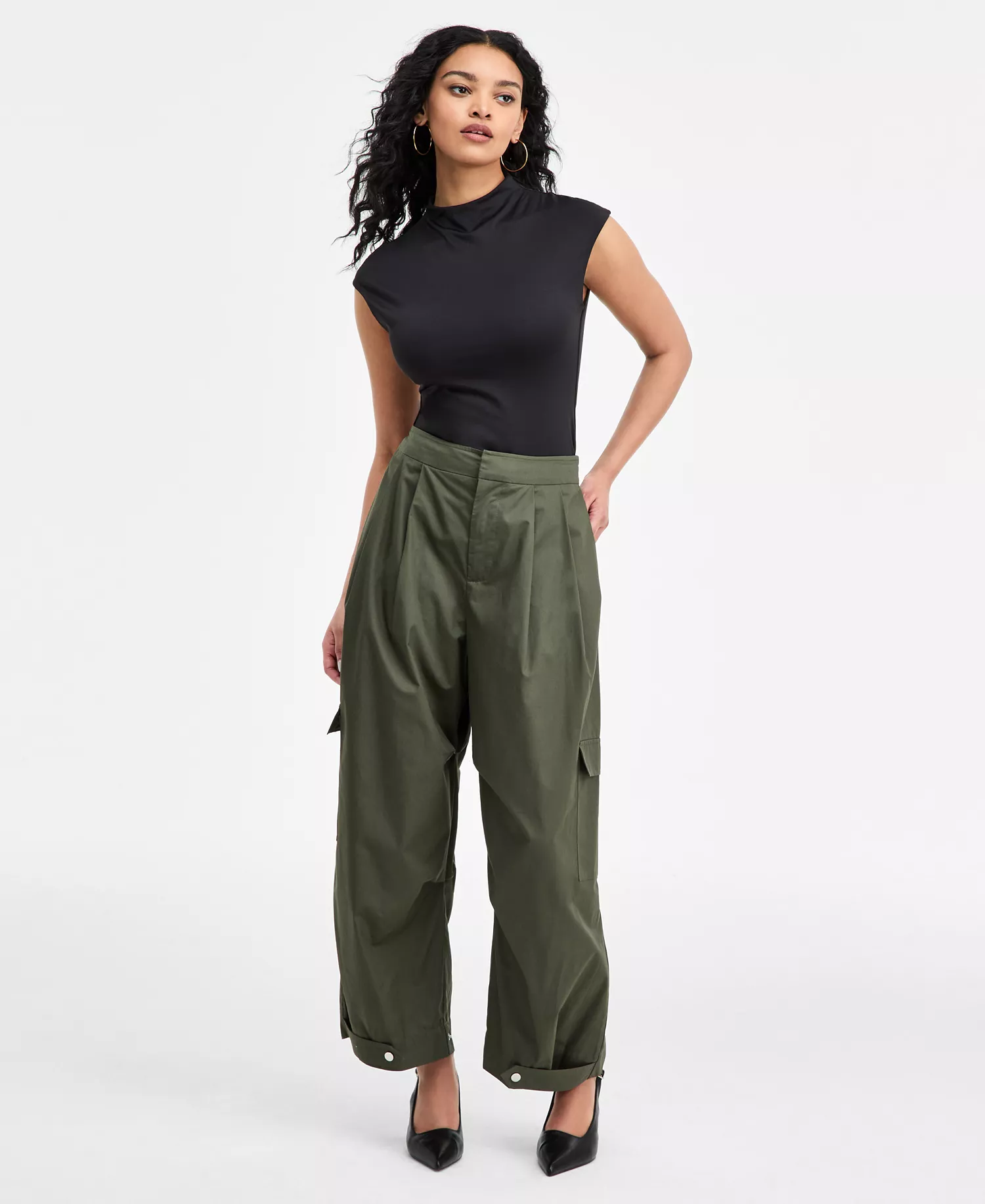 Women's Olive Barrel-Leg Pants, Macy's Exclusive - Dusty Green - L