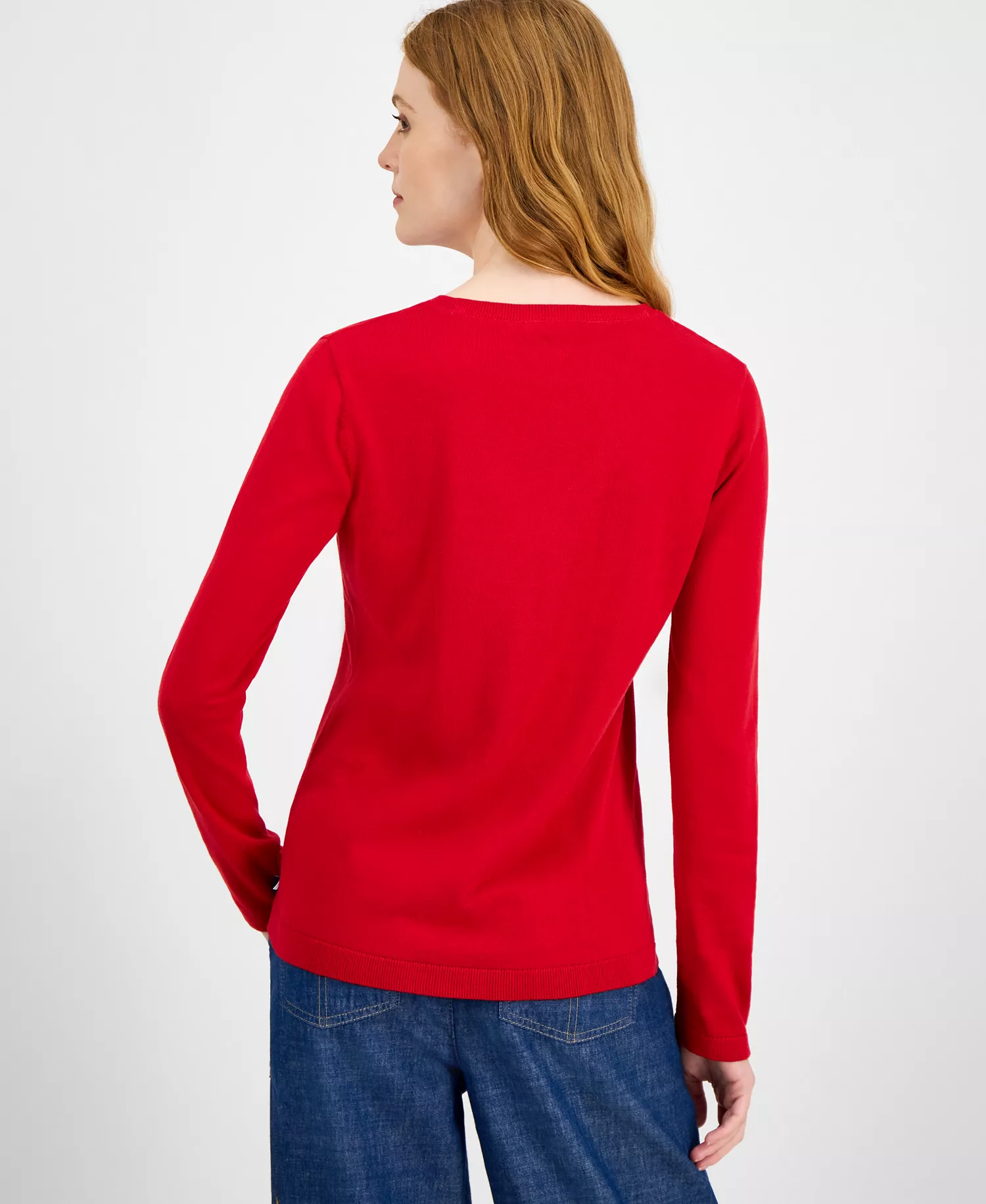 Nautica Women's Cotton Embellished-Heart Sweater  - Haute Red - L