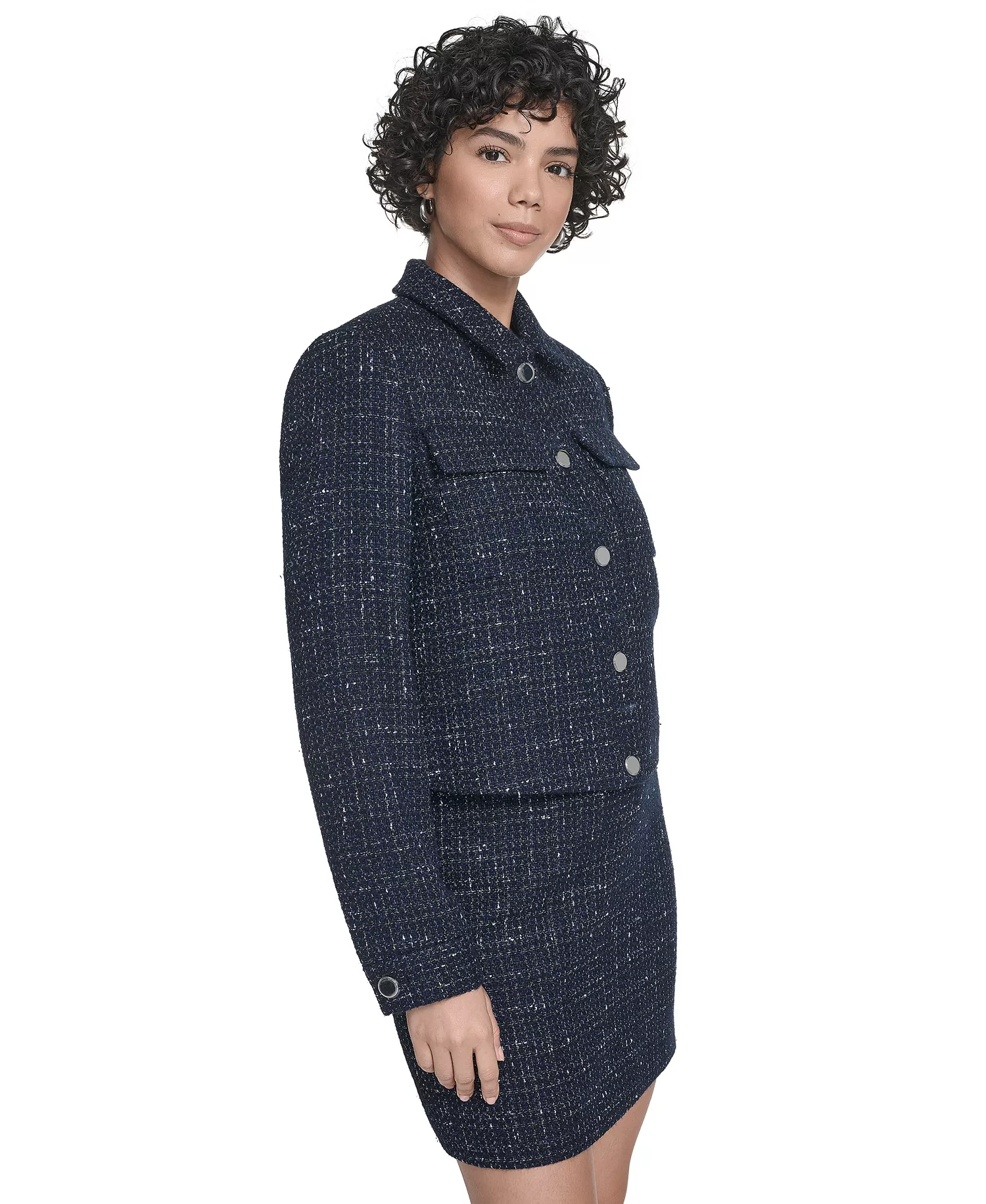 Women's Boucle Cropped Long-Sleeve Jacket - Navy Multi - 16