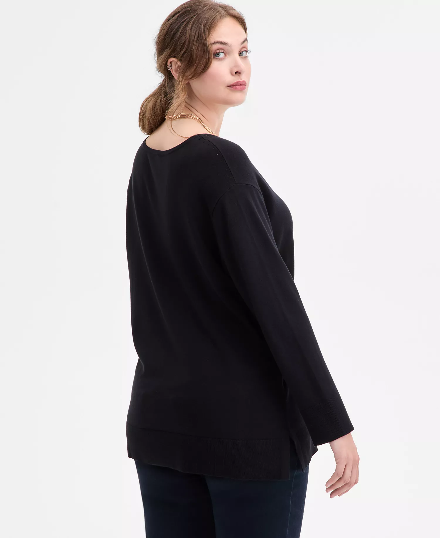 Plus Size V-Neck Long-Sleeve Tunic, Macy's Exclusive  - Deep Black - 0X