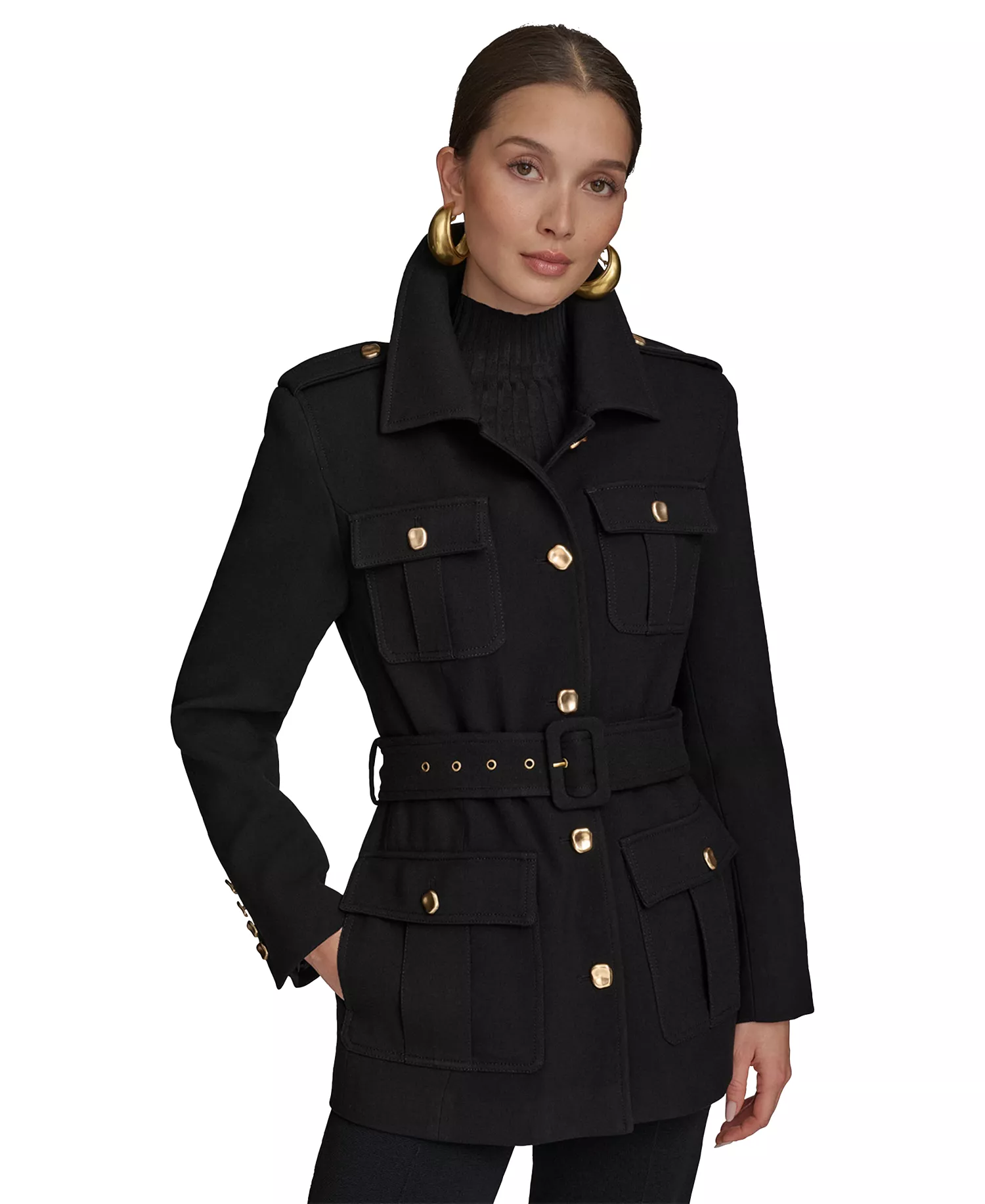 Women's Belted Crepe Jacket - Black - L