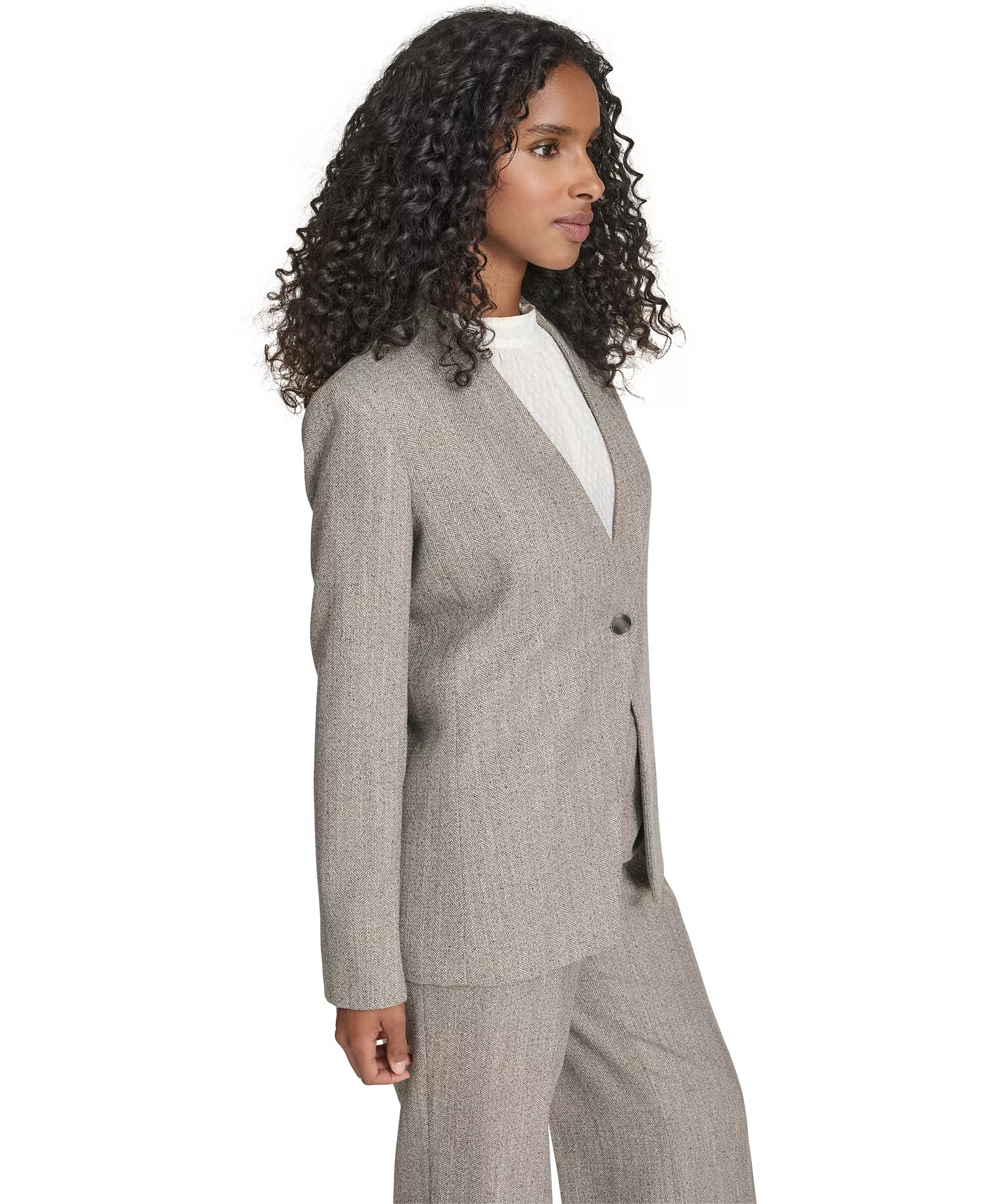 Petite Novelty One Button Jacket - Oyster Multi - 10P