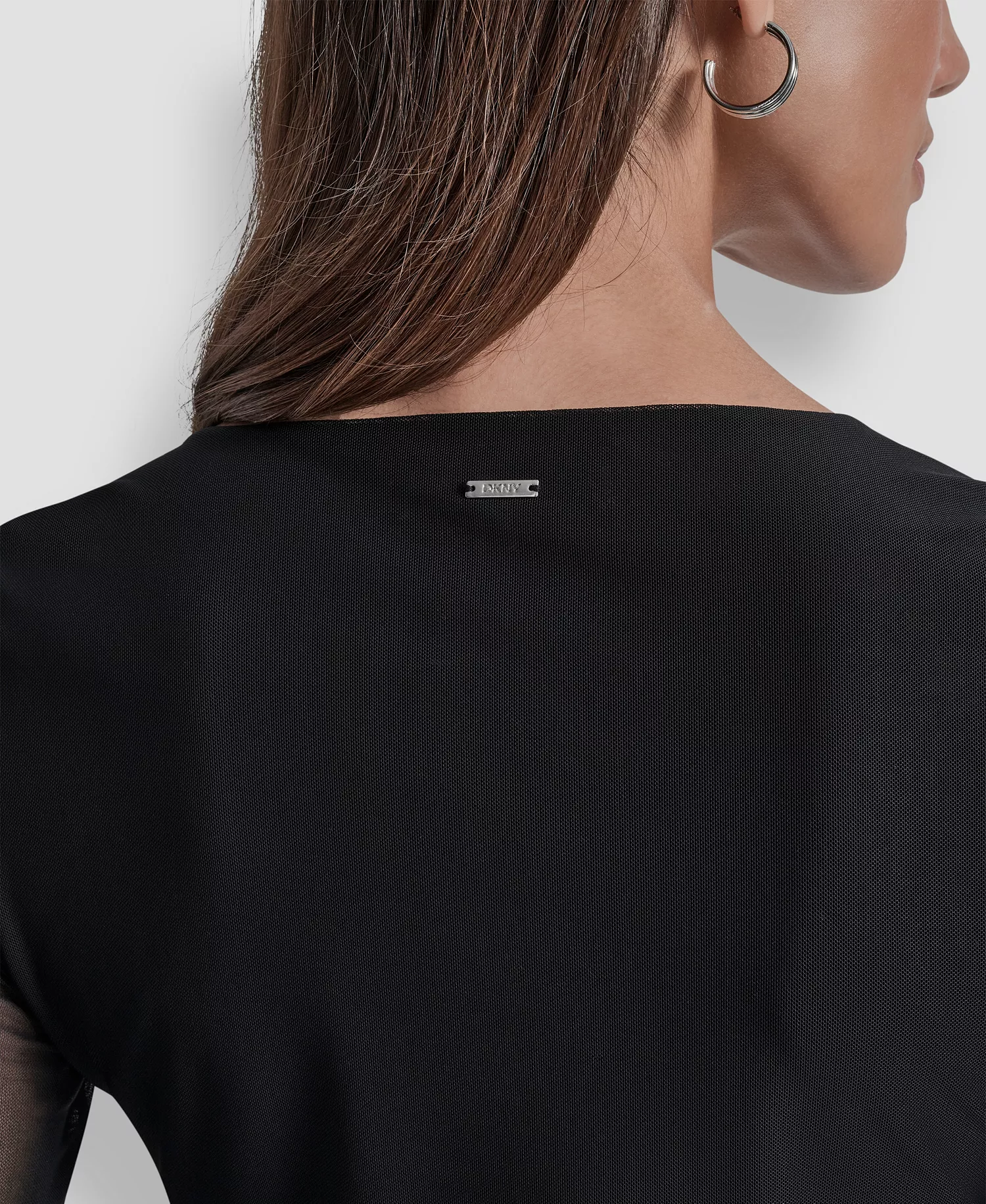 Women's Dome Studs Mesh Long Sleeve Slim Fit Top - Black/Silver - L