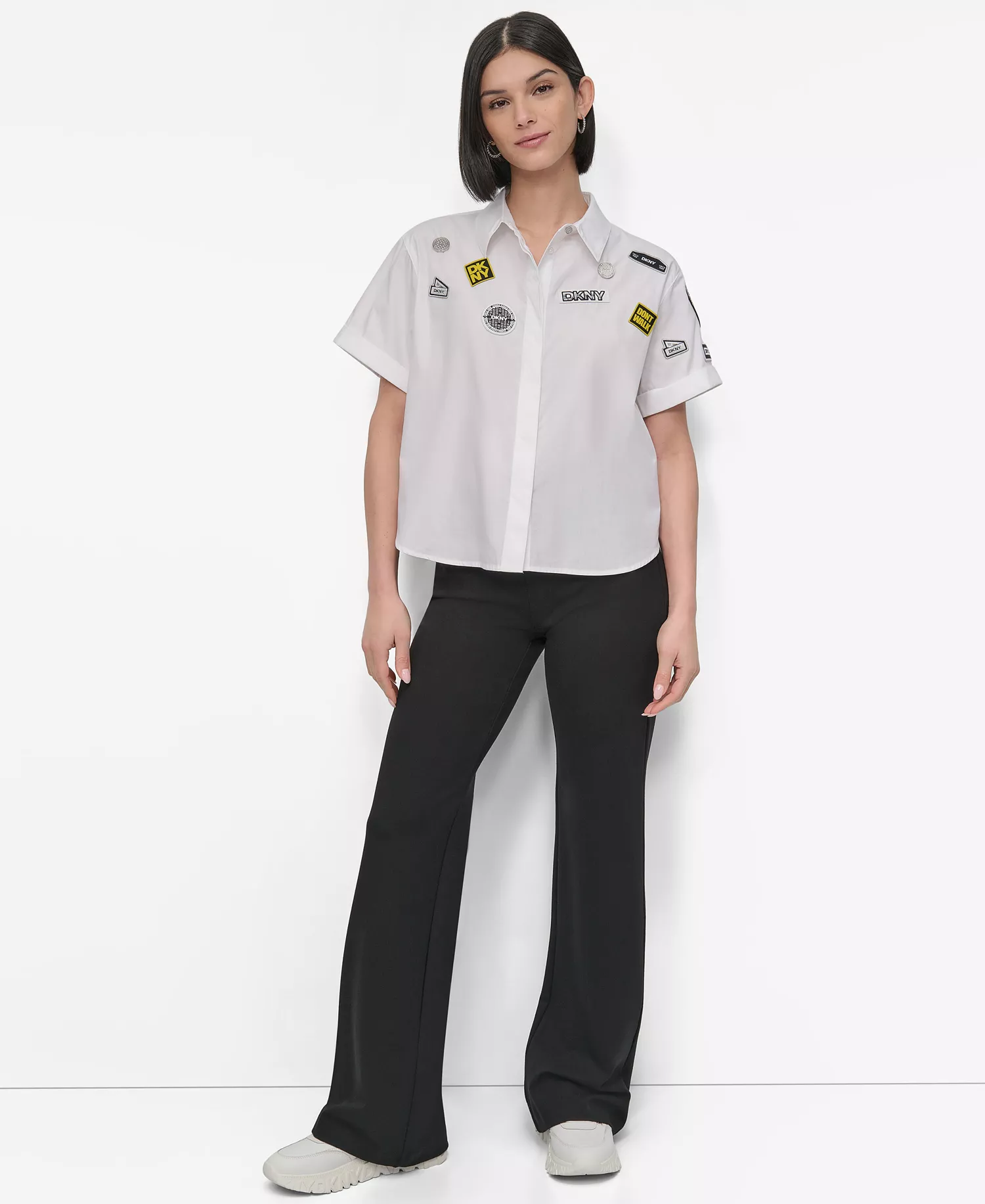 Women's Cotton Collared Pins & Patch Blouse - White - L