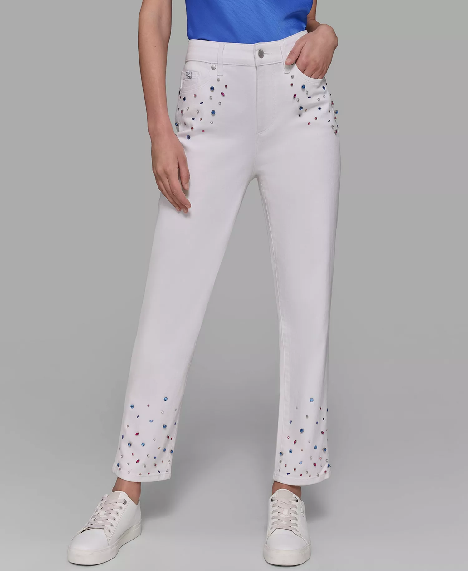 Women's Comfort Stretch Embellished Jeans - White Denim - 10