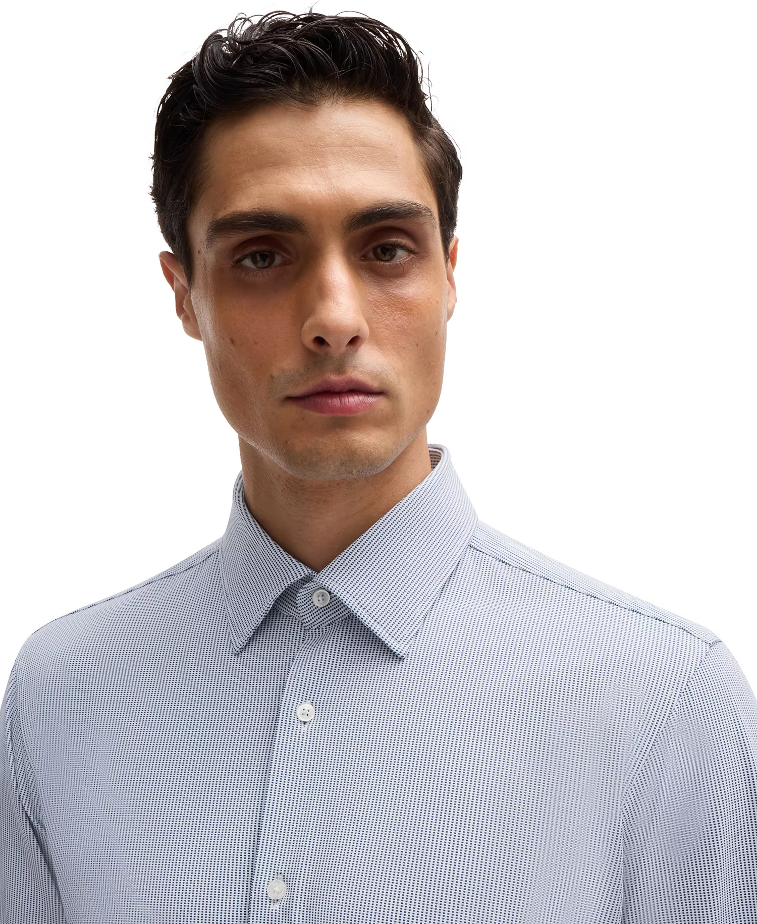 Men's Structured Performance-Stretch Fabric Regular-Fit Dress Shirt - Dark Blue - 16