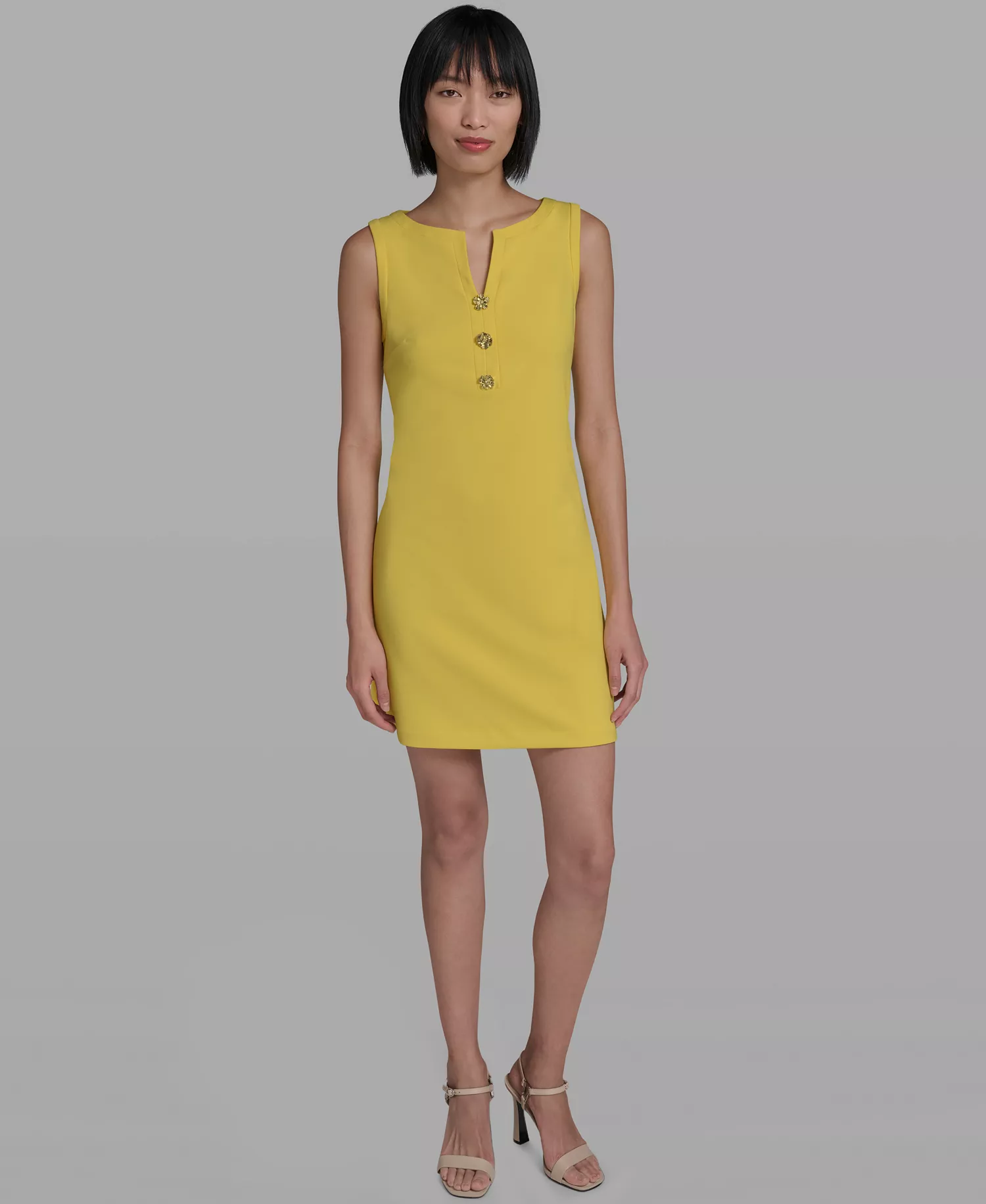 Women's Notch-Neck Sleeveless Knee length Dress - Black - 10