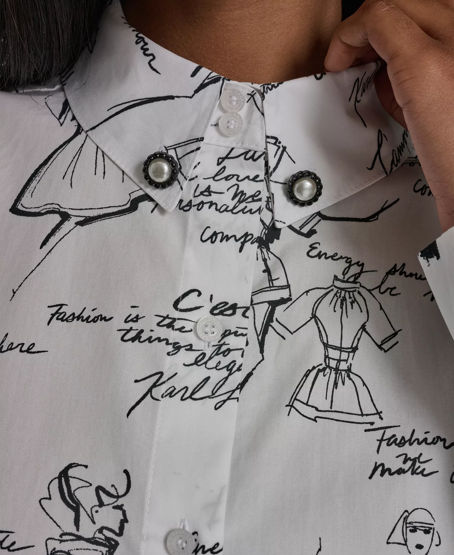 Women's Collared Woven Blouse - Soft White/black - L